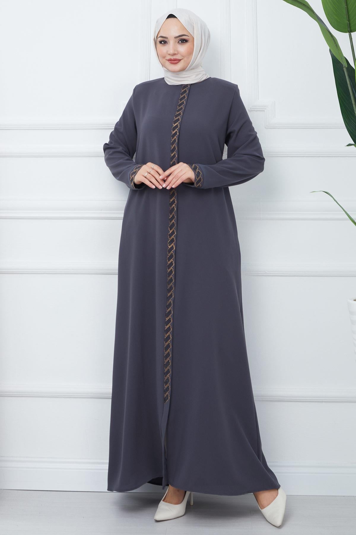 Gizem Taşlı Ferace Füme HM2358