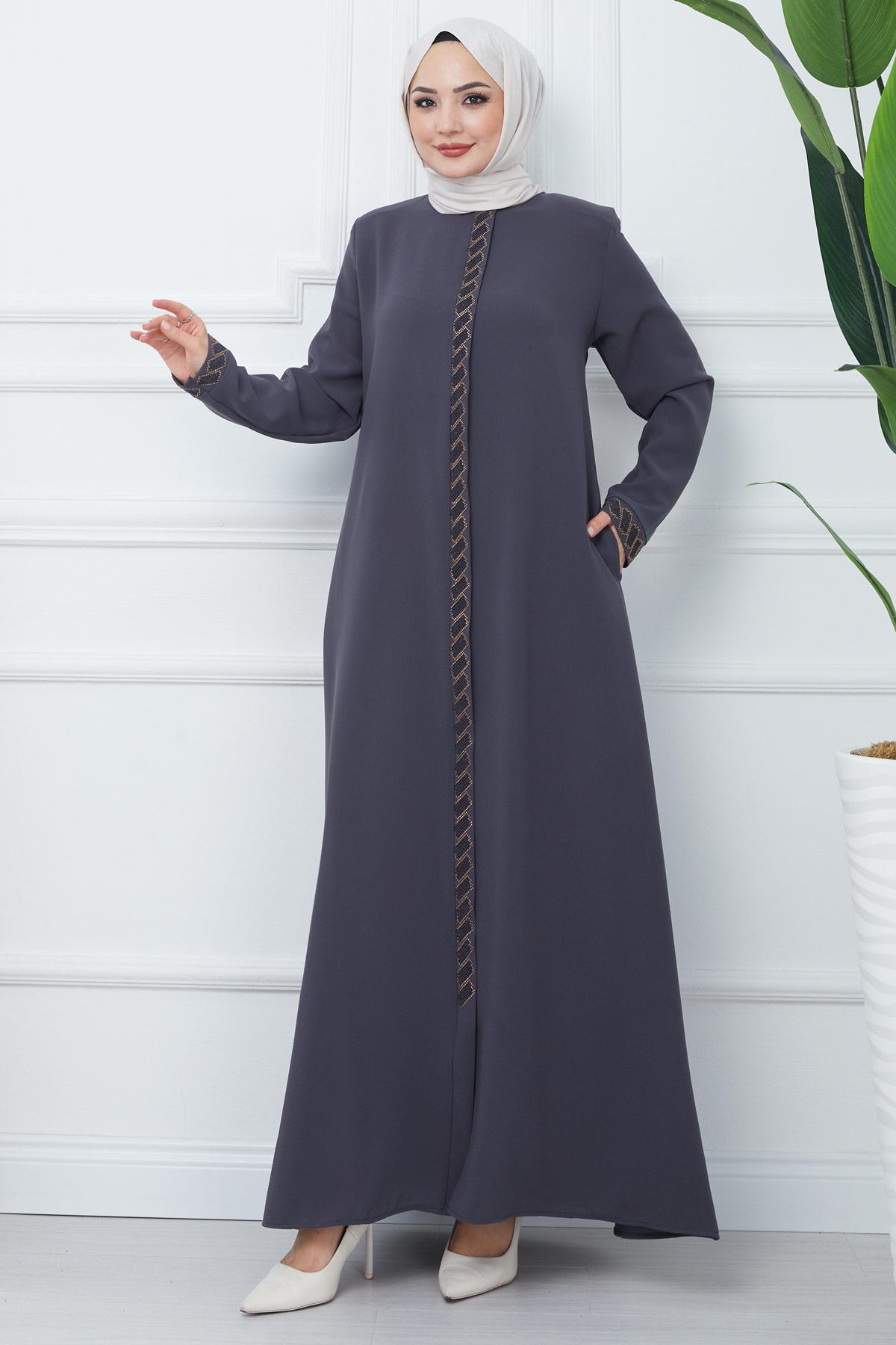 Gizem Taşlı Ferace Füme HM2358