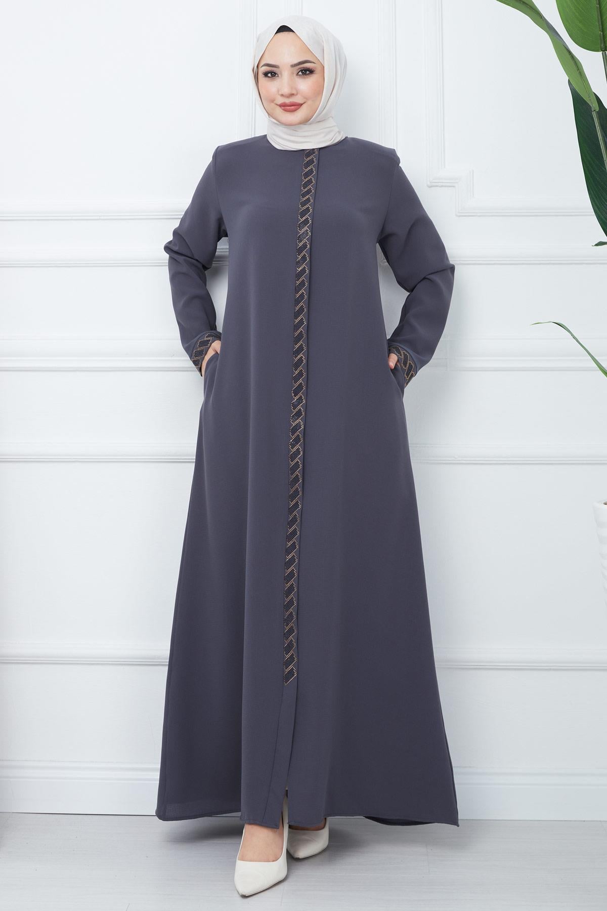 Gizem Taşlı Ferace Füme HM2358