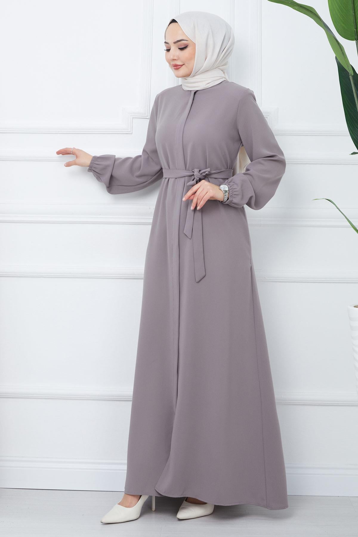 Gizli Patlı Kuşaklı Ferace Gri HM2361