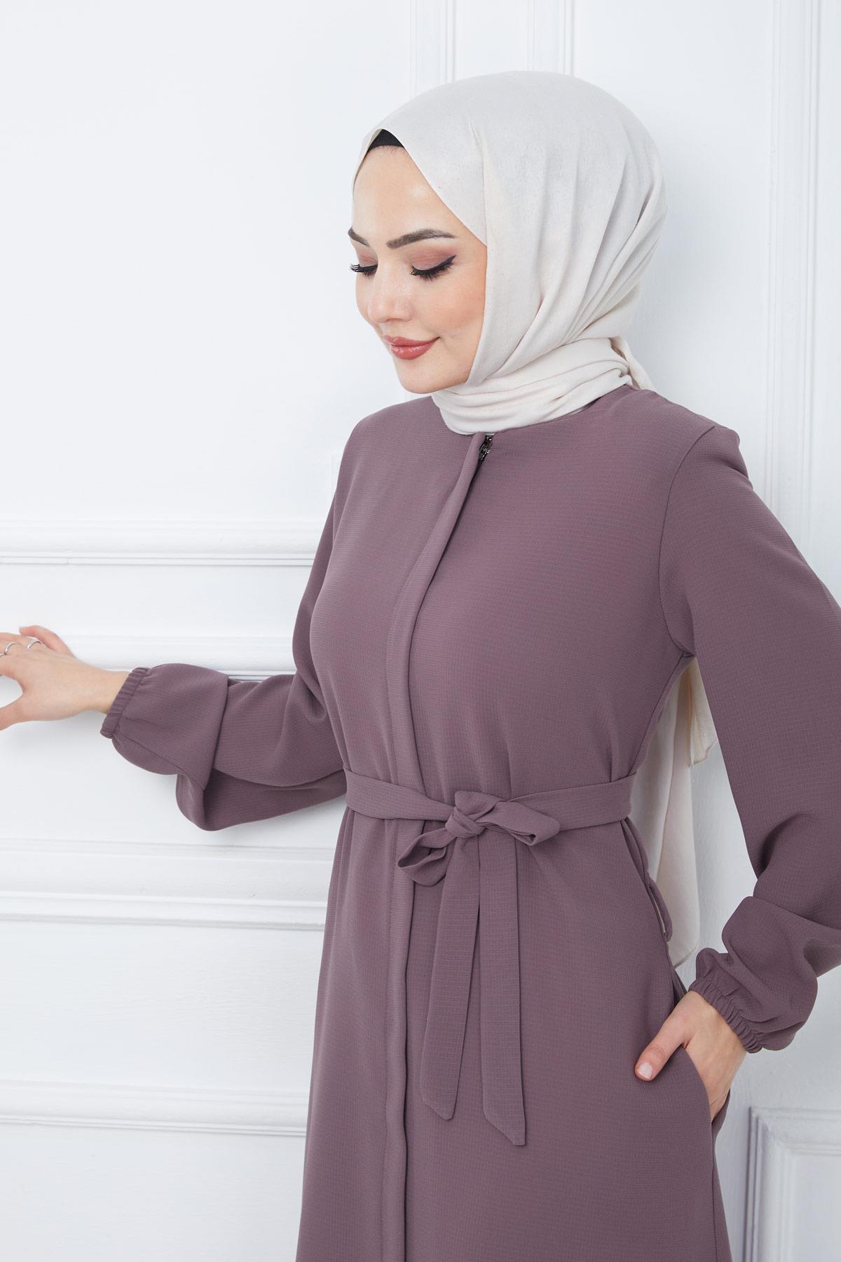 Gizli Patlı Kuşaklı Ferace Gül Kurusu HM2361