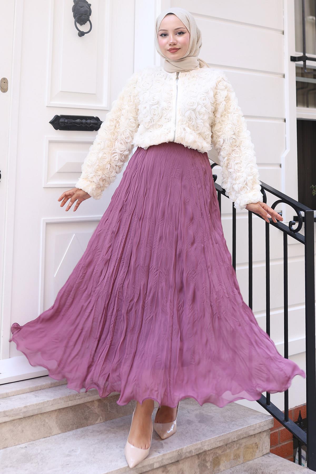 Gül Dokulu Ceket Krem HM2793