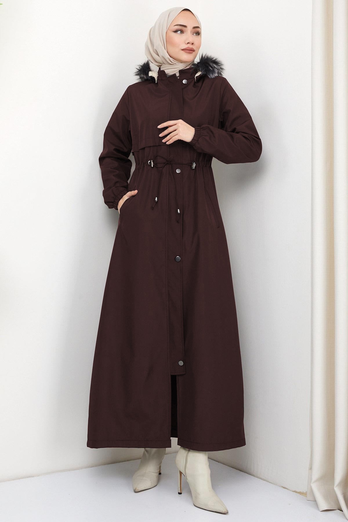 İçi Kürklü Tam Boy Bondit Mont Kahverengi HM2331