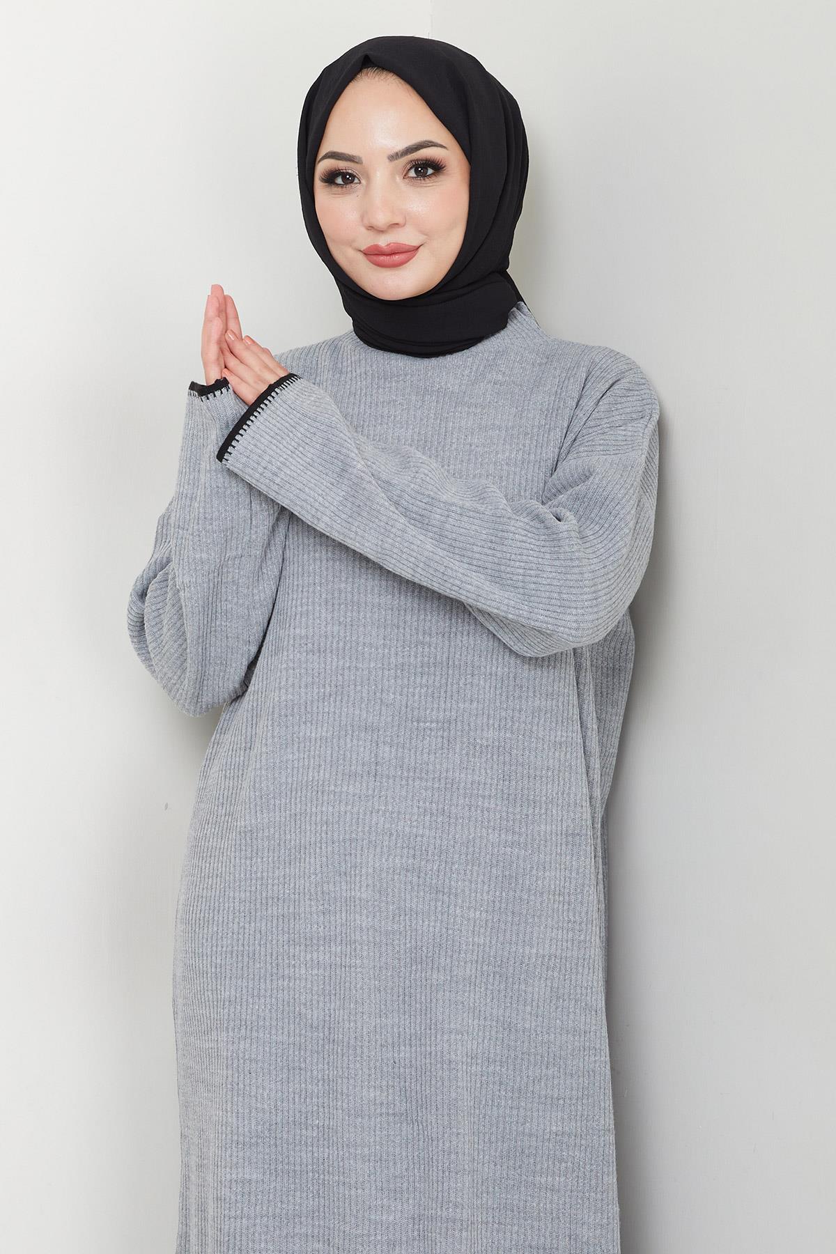 İspanyol Kol Triko Elbise Gri HM2523