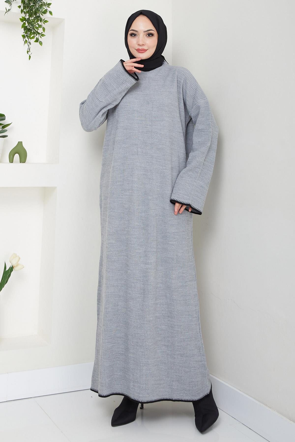 İspanyol Kol Triko Elbise Gri HM2523