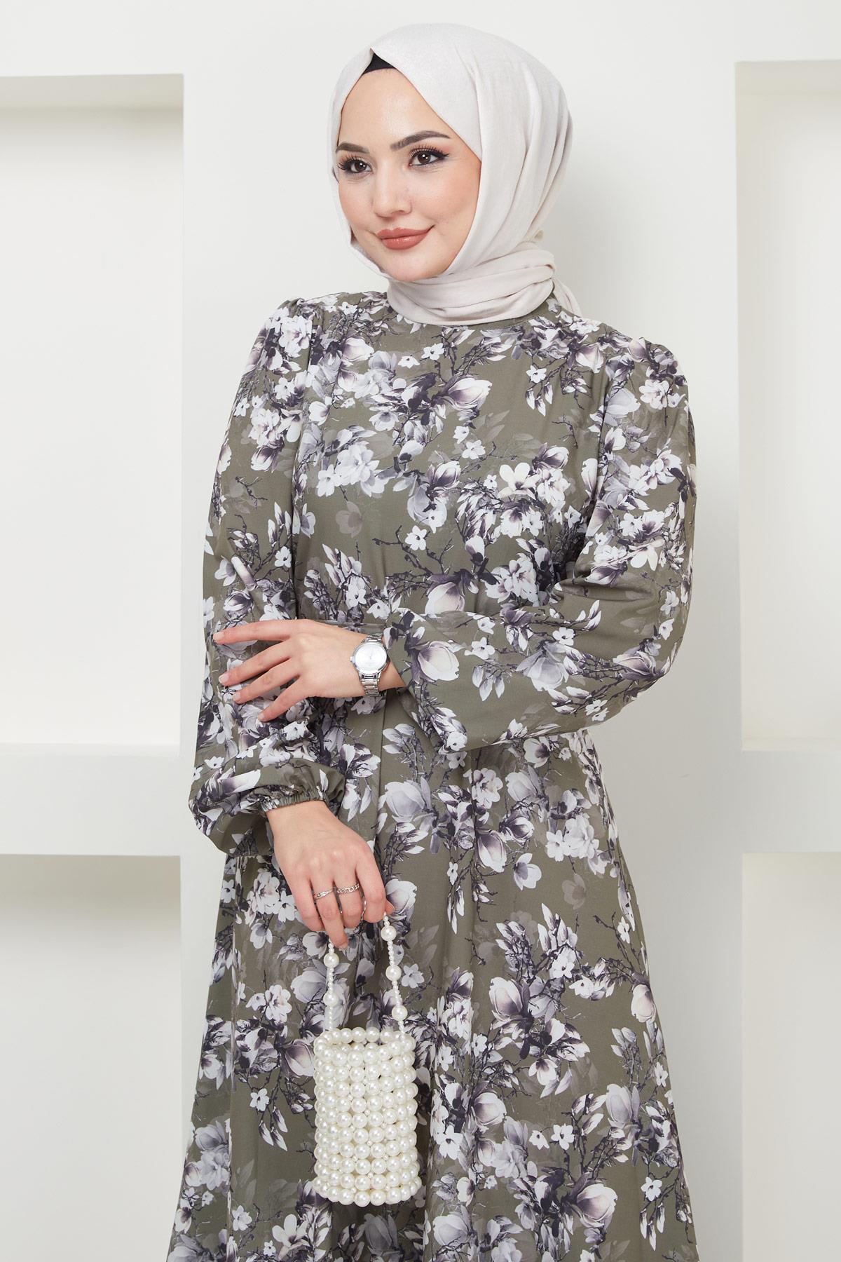Jessica Çiçek Baskılı Siyah Elbise HM2372