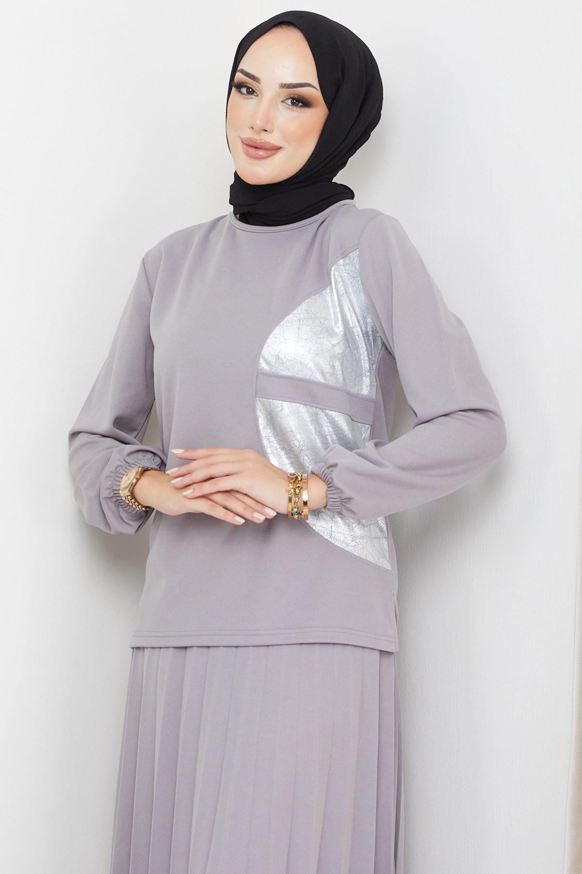 Jewel Pilise Etekli Takım Gri HM2202