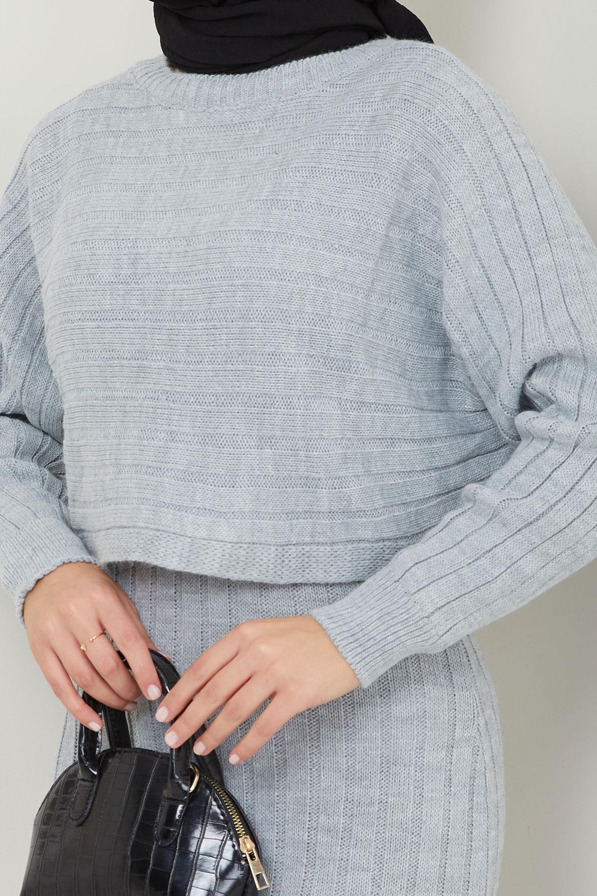 Jile Bluz Triko Takım Gri HM2551