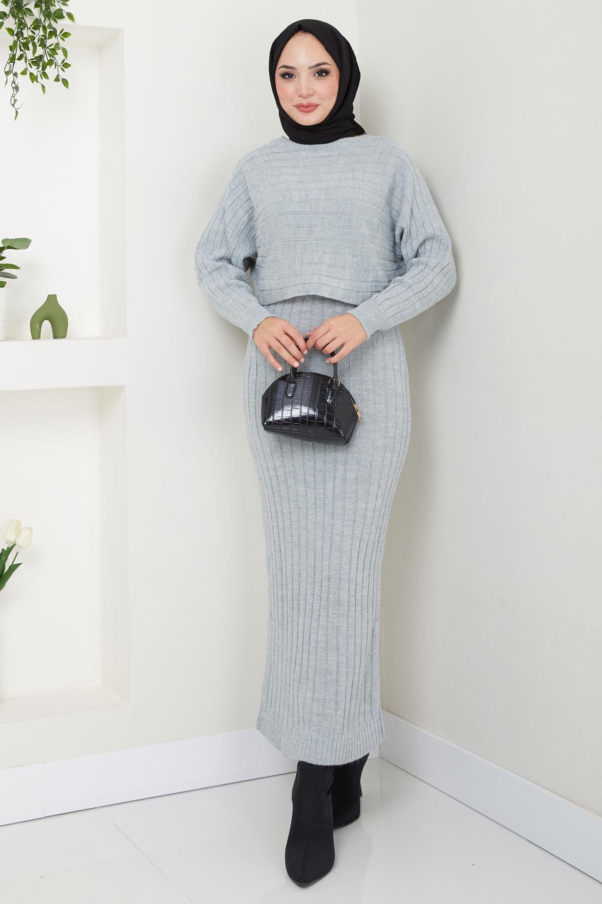 Jile Bluz Triko Takım Gri HM2551