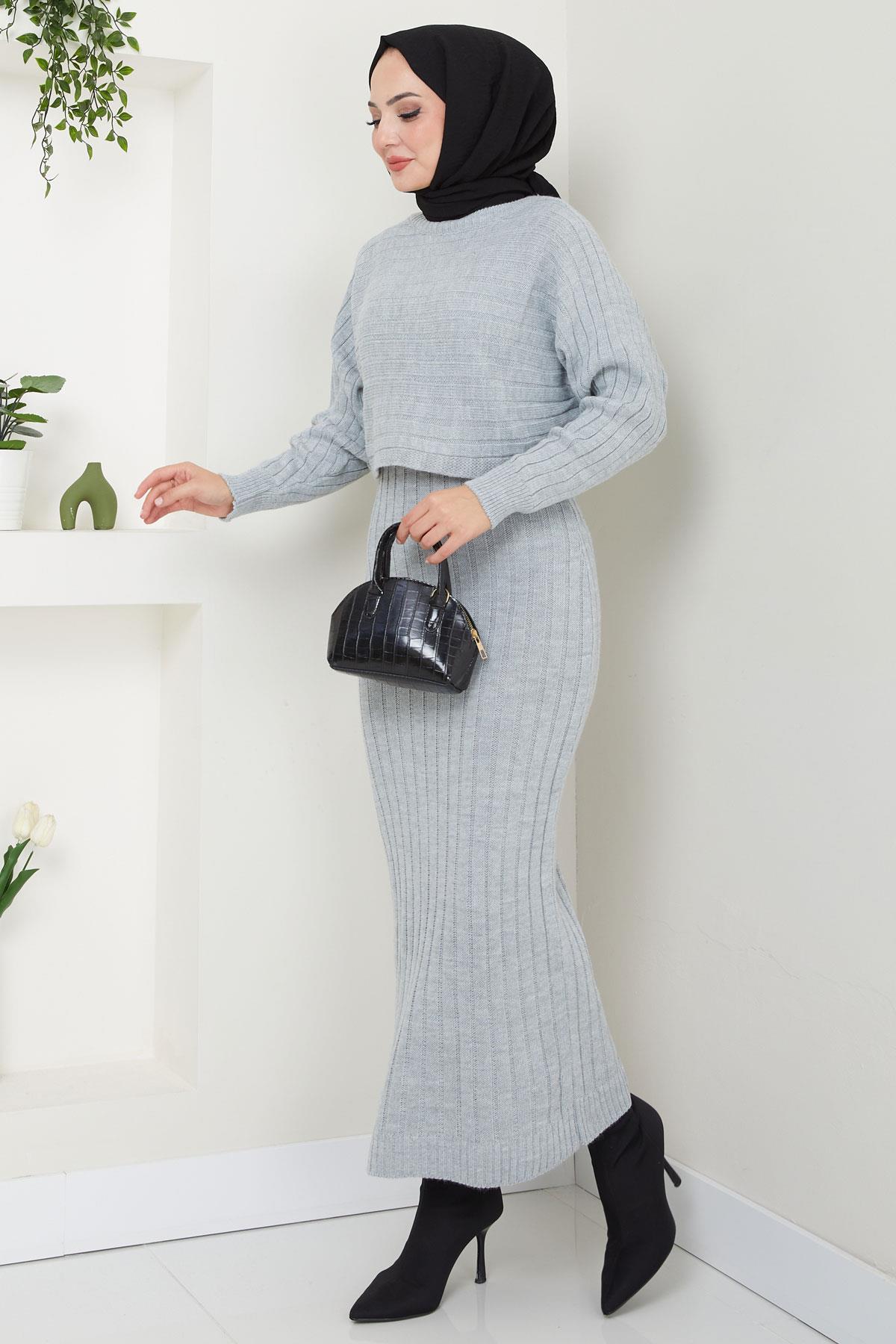 Jile Bluz Triko Takım Gri HM2551