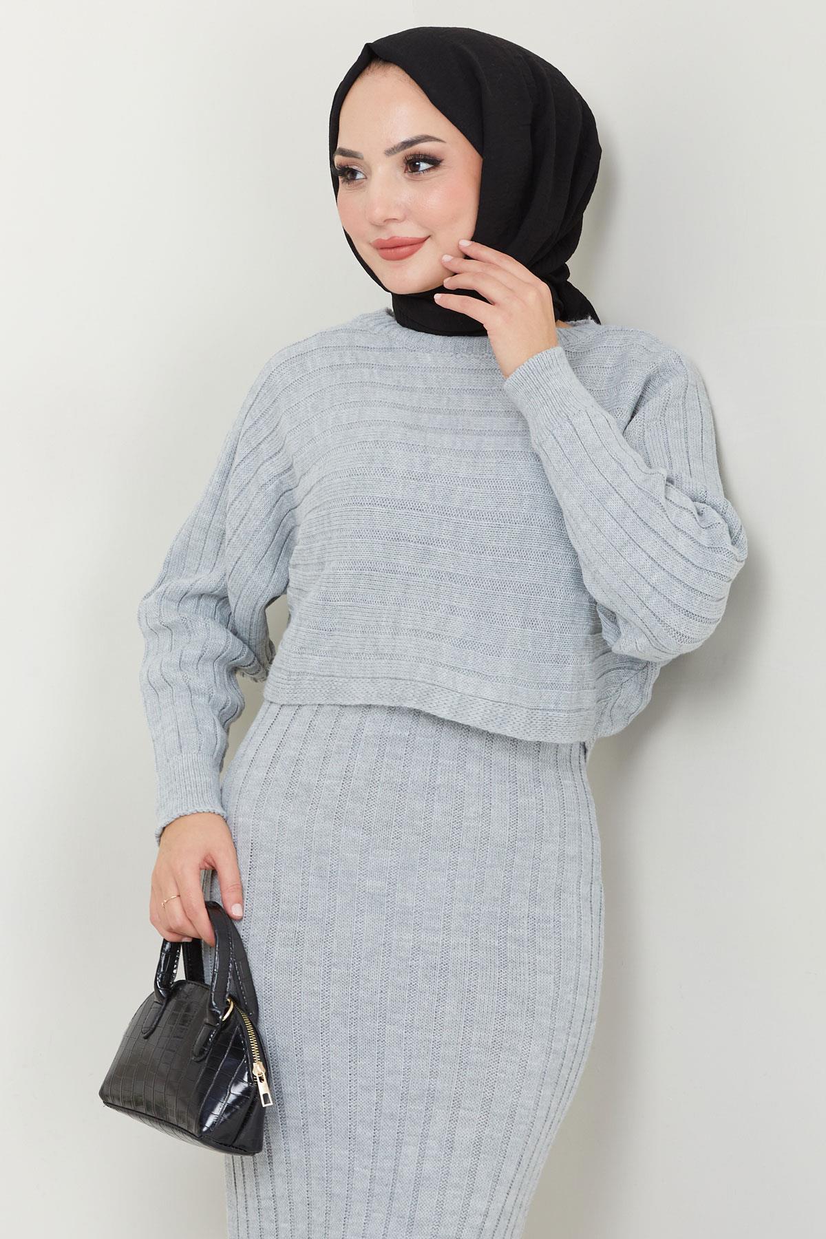 Jile Bluz Triko Takım Gri HM2551