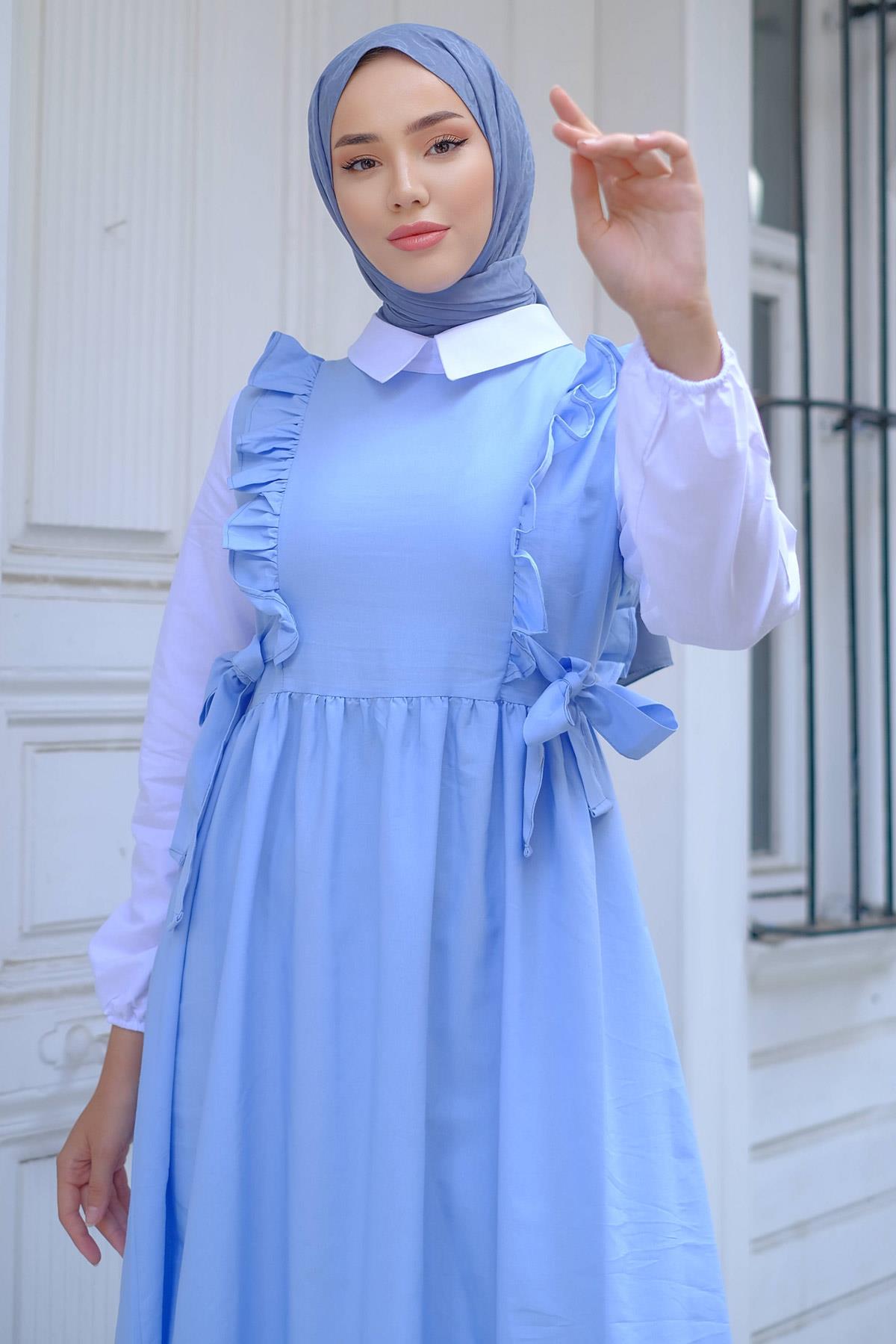 Jile Görünümlü Elbise Bebe Mavisi HM2226