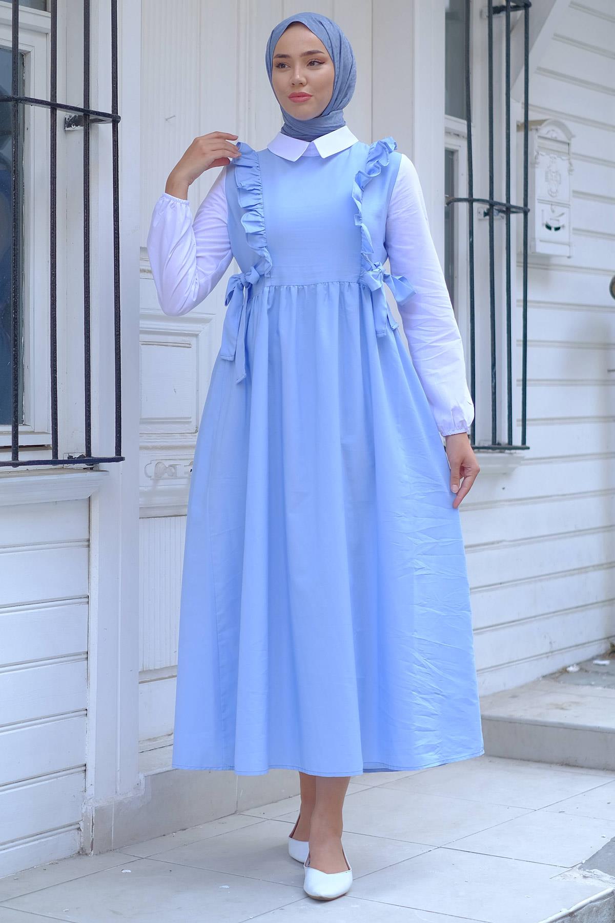 Jile Görünümlü Elbise Bebe Mavisi HM2226