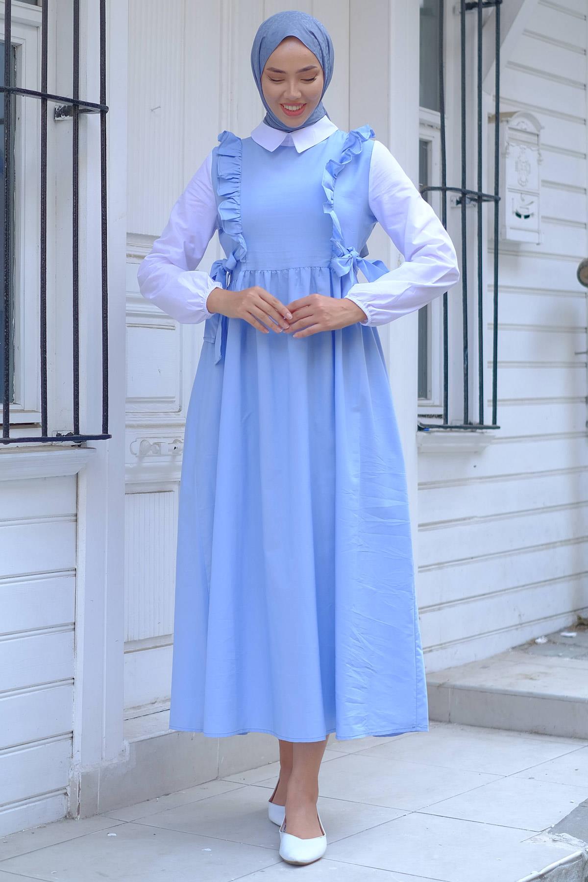 Jile Görünümlü Elbise Bebe Mavisi HM2226