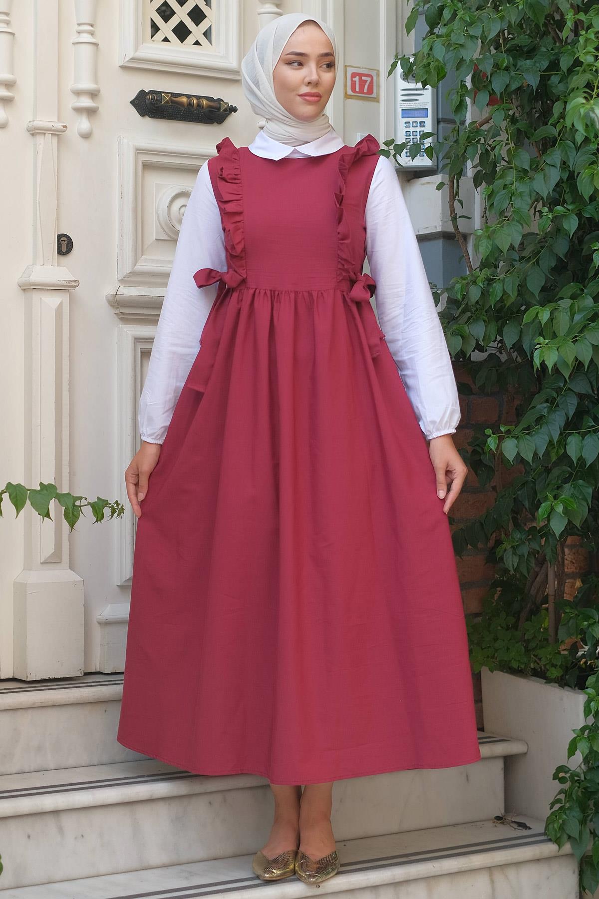 Jile Görünümlü Elbise Bordo HM2226