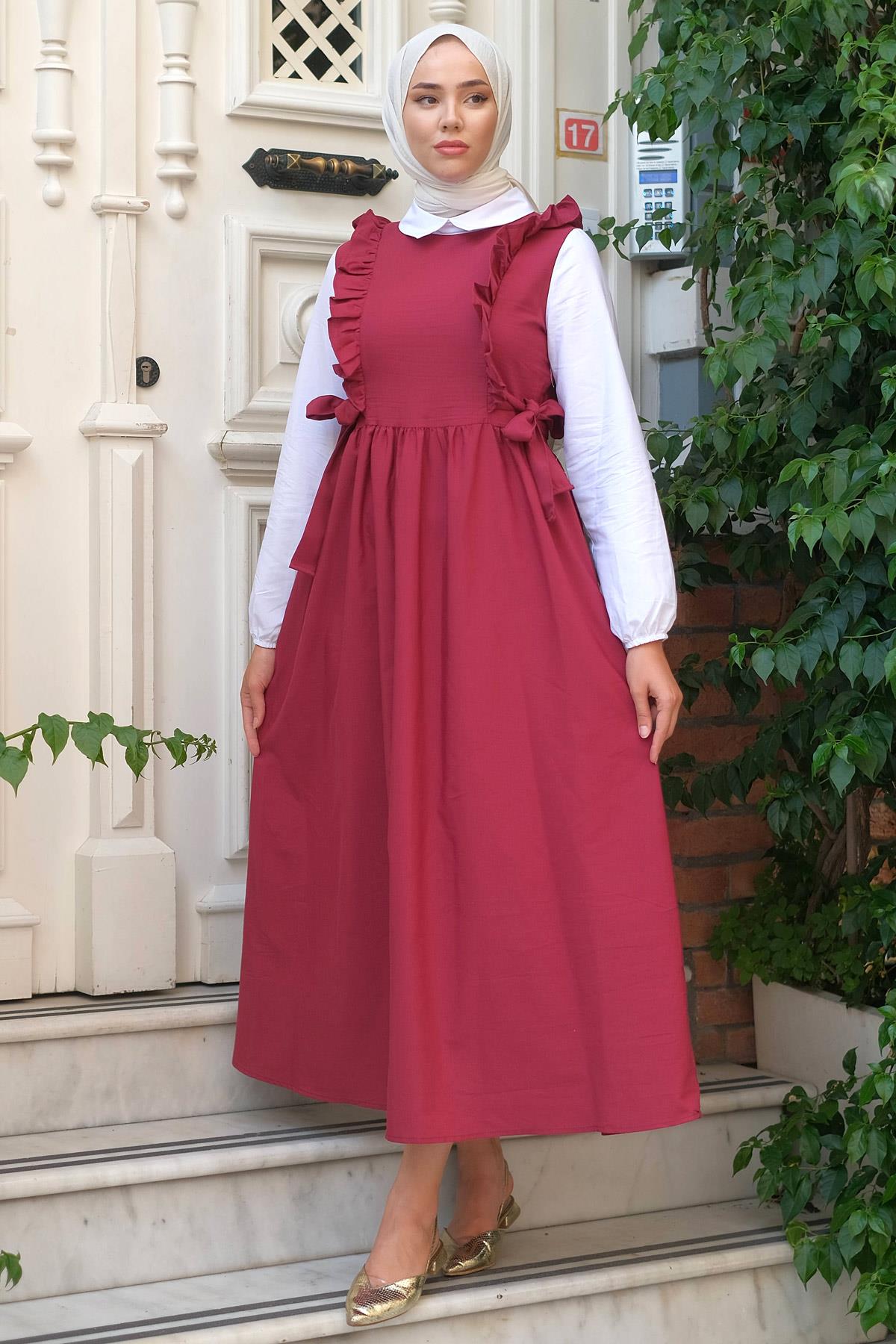 Jile Görünümlü Elbise Bordo HM2226