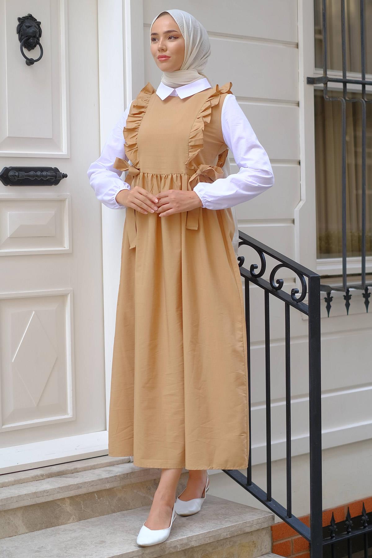 Jile Görünümlü Elbise Camel HM2226