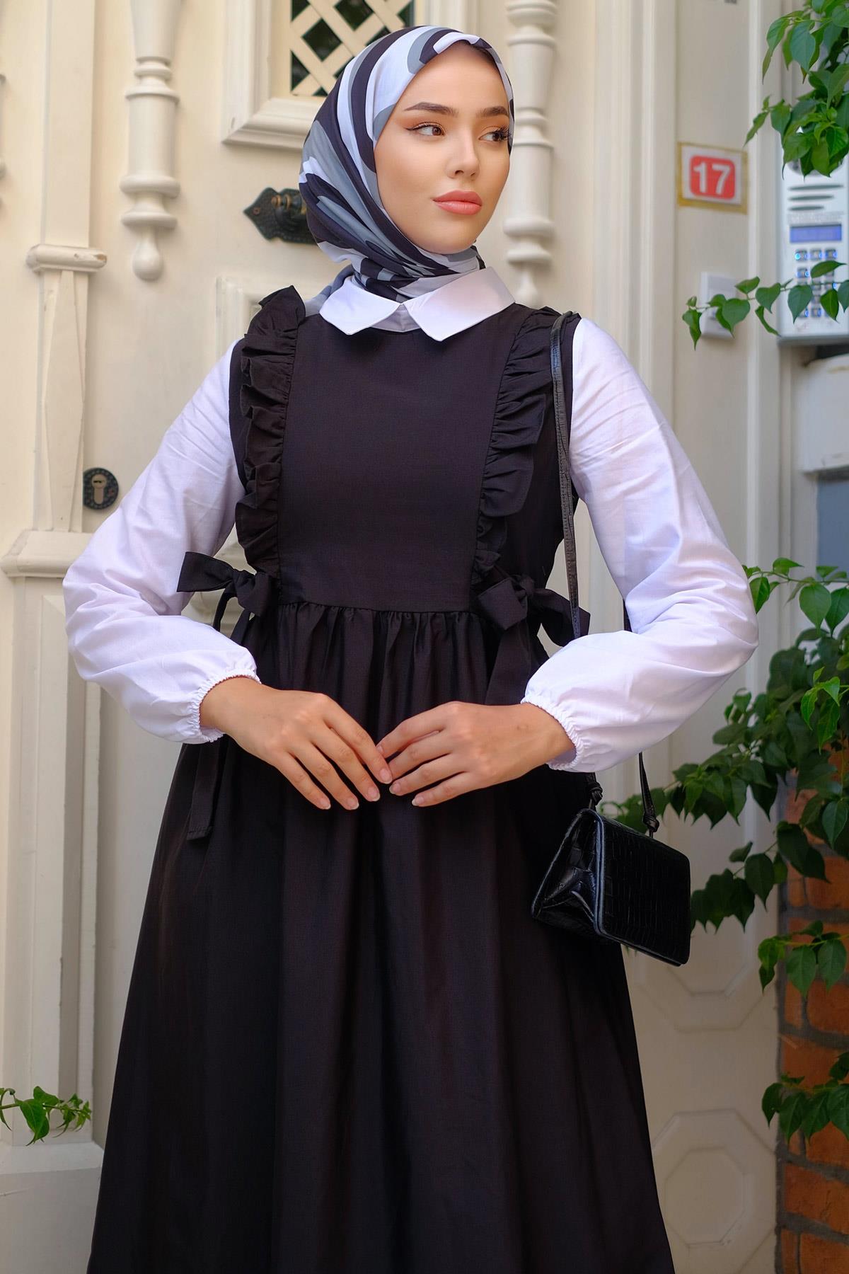 Jile Görünümlü Elbise Siyah HM2226