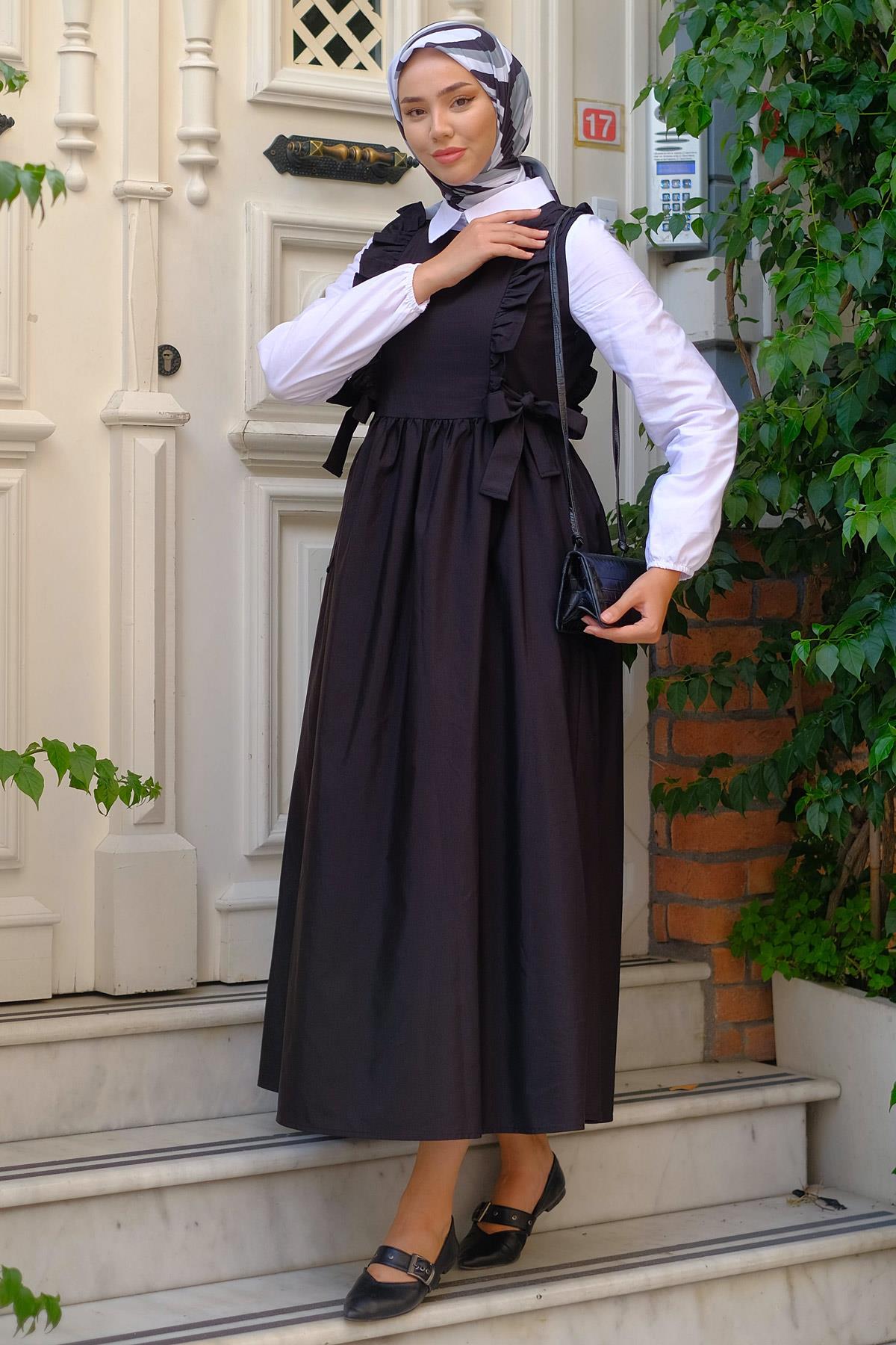 Jile Görünümlü Elbise Siyah HM2226