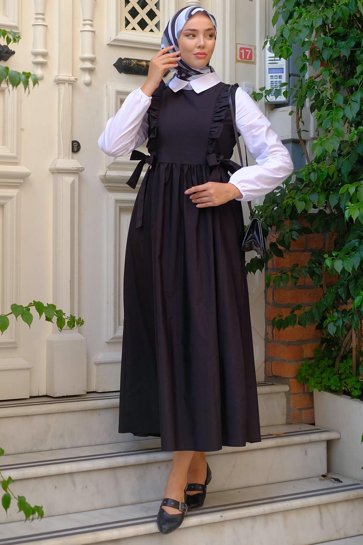 Jile Görünümlü Elbise Siyah HM2226