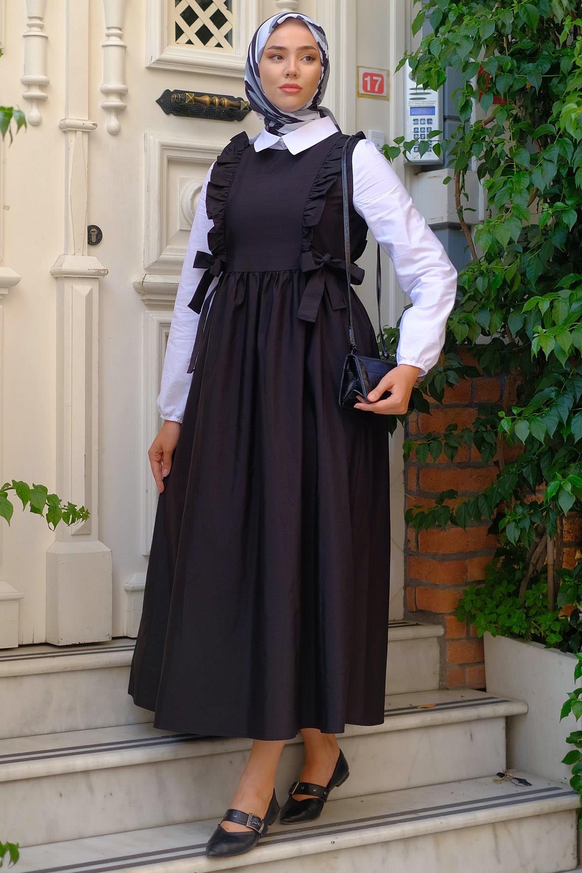 Jile Görünümlü Elbise Siyah HM2226