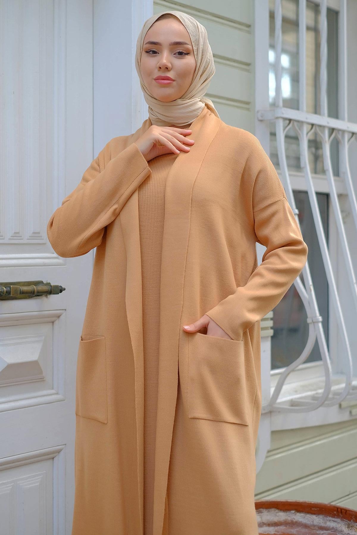 Jile Hırka İkili Triko Takım Camel HM2236