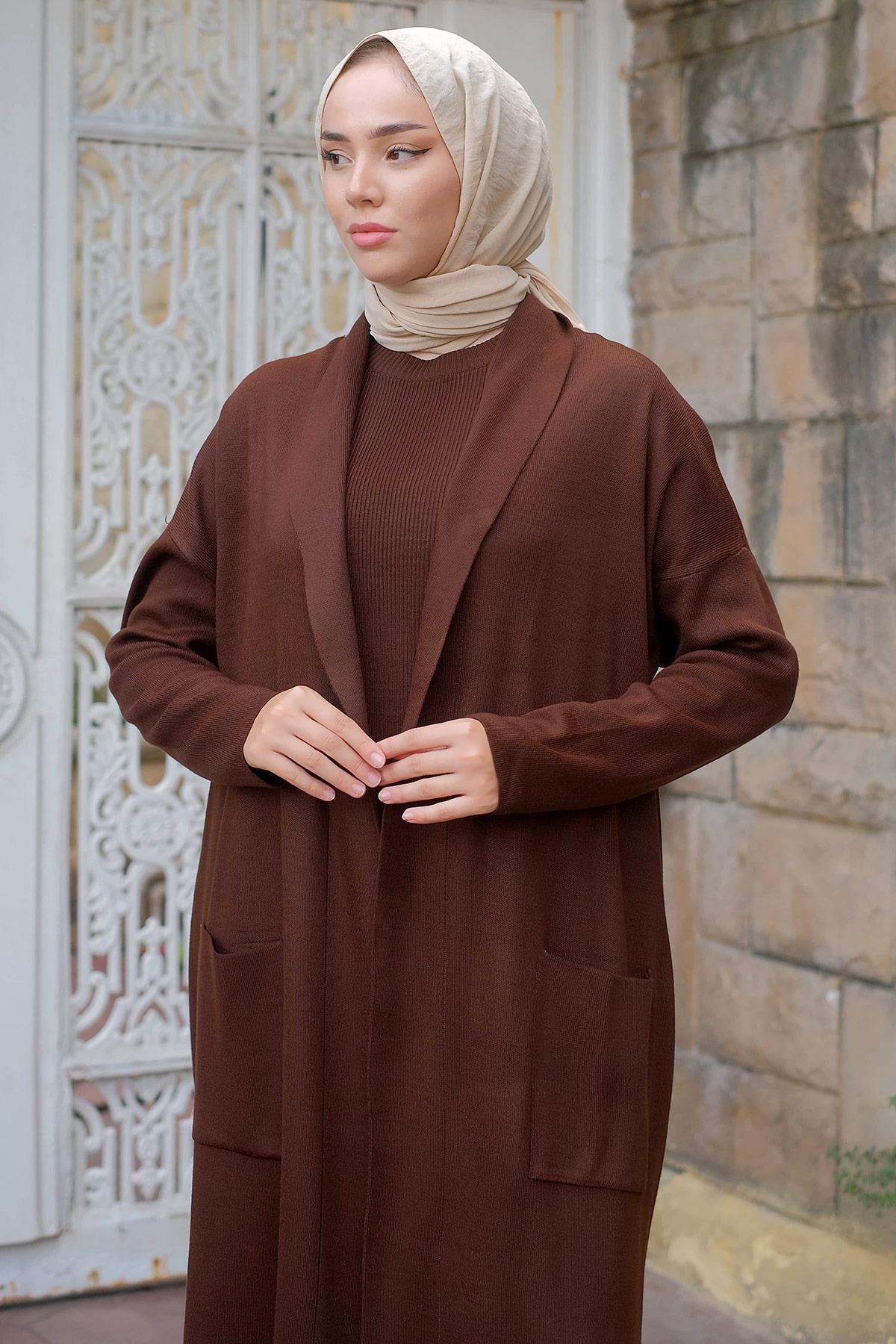 Jile Hırka İkili Triko Takım Kahverengi HM2236