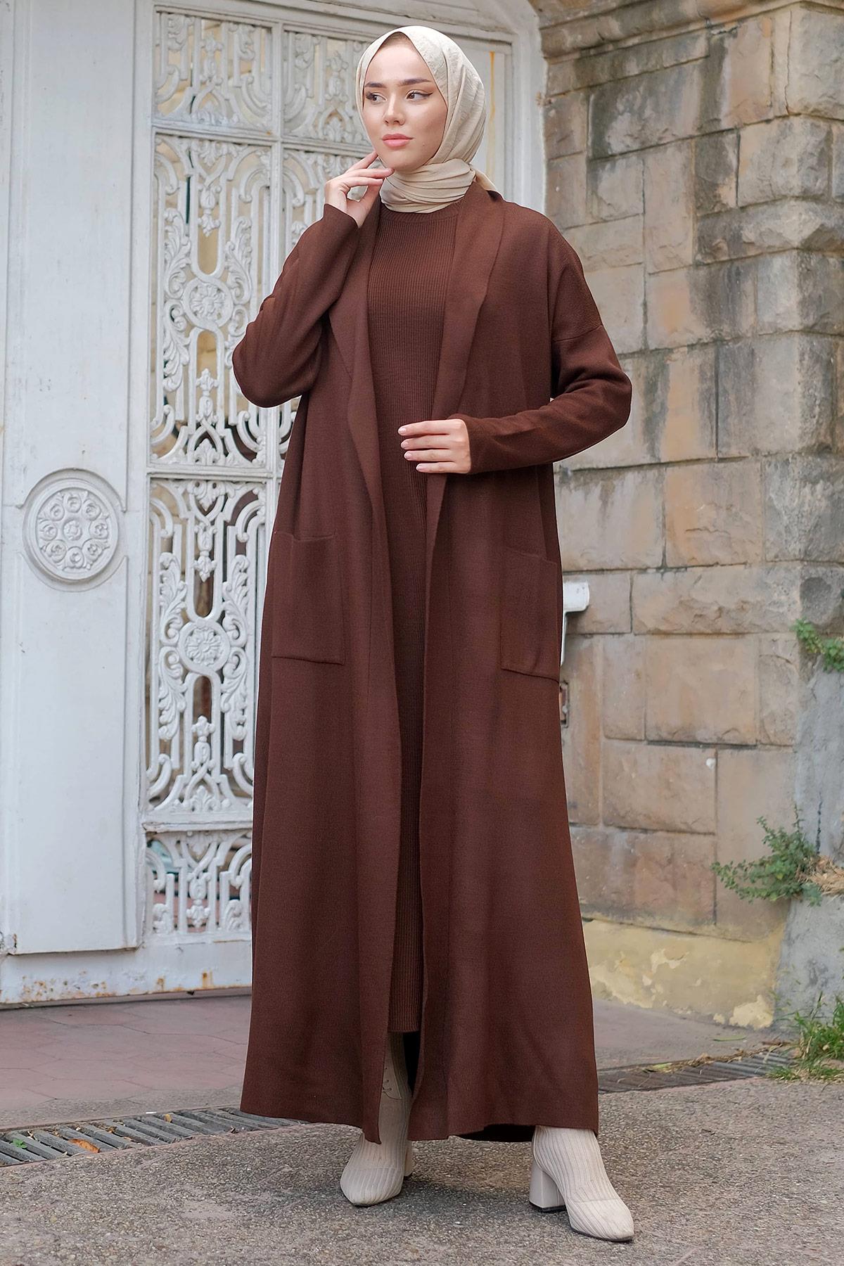 Jile Hırka İkili Triko Takım Kahverengi HM2236