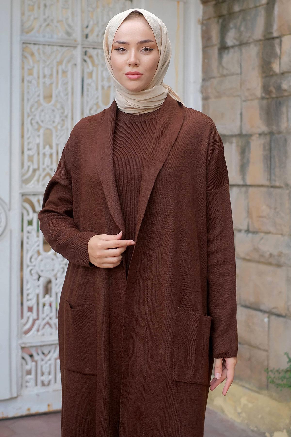 Jile Hırka İkili Triko Takım Kahverengi HM2236