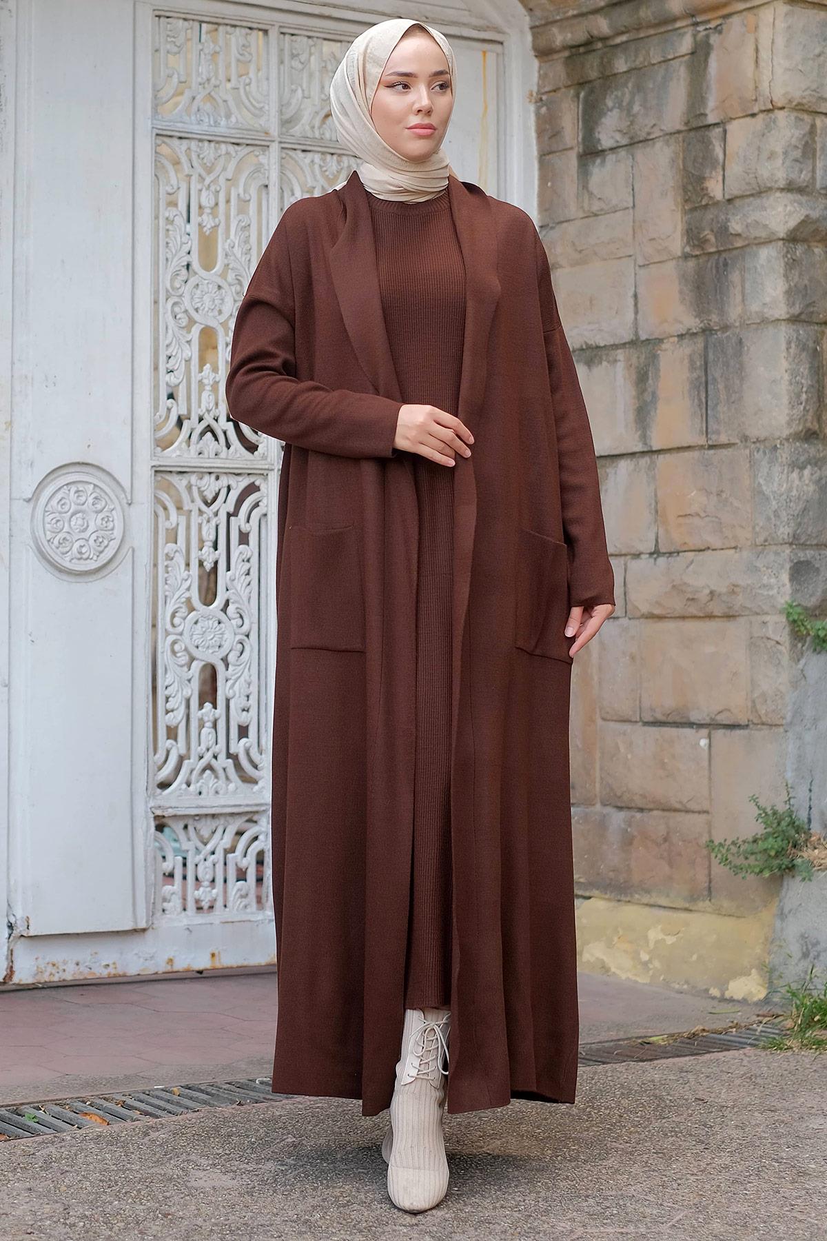 Jile Hırka İkili Triko Takım Kahverengi HM2236