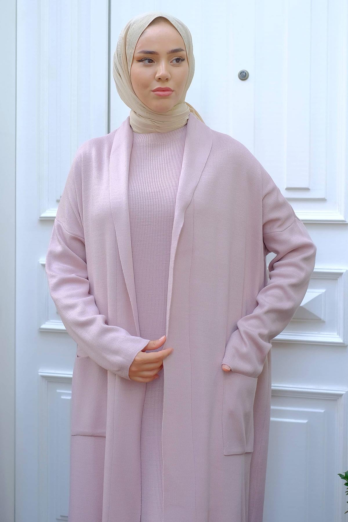 Jile Hırka İkili Triko Takım Pudra HM2236