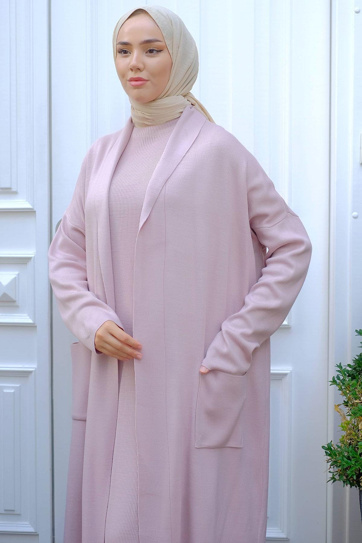 Jile Hırka İkili Triko Takım Pudra HM2236