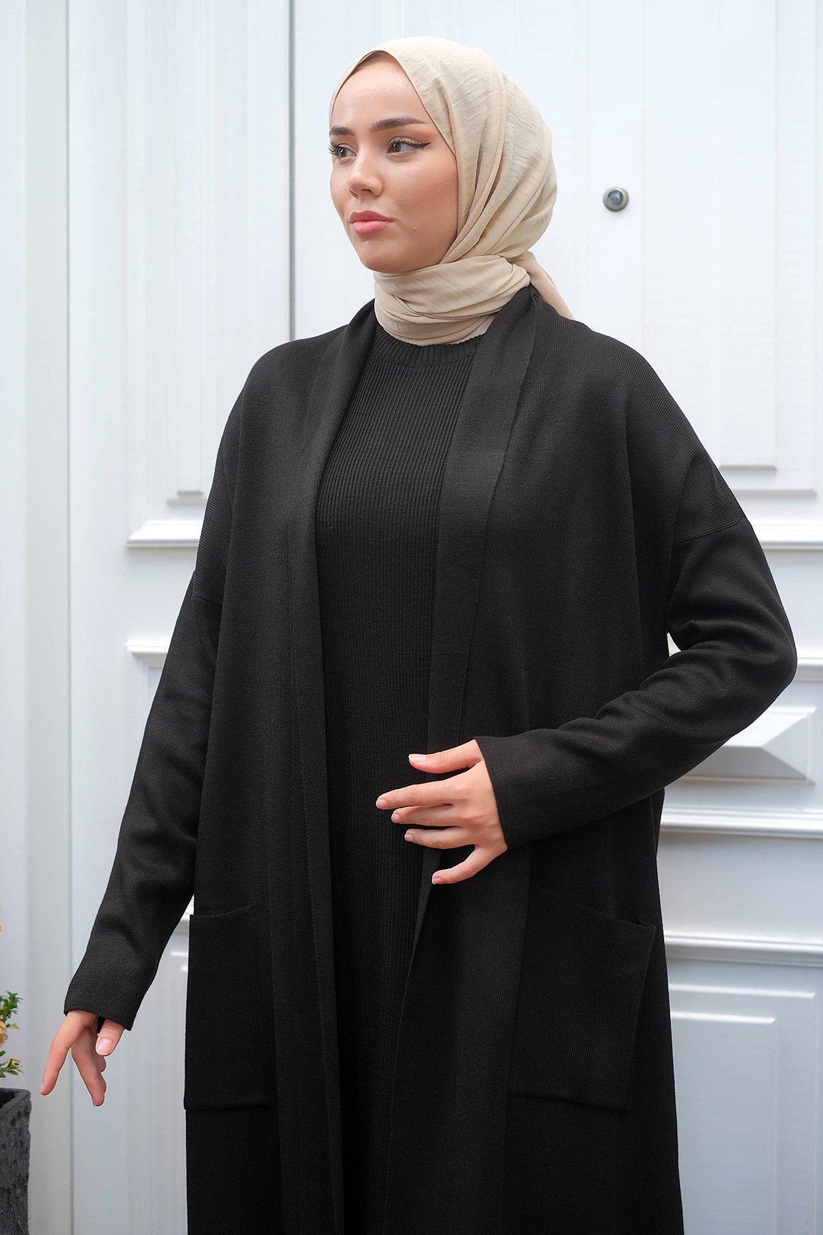 Jile Hırka İkili Triko Takım Siyah HM2236
