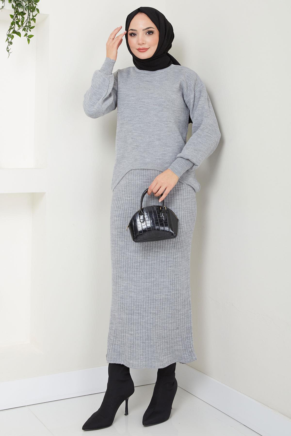 Jile Kazak Triko Takım Gri HM2597