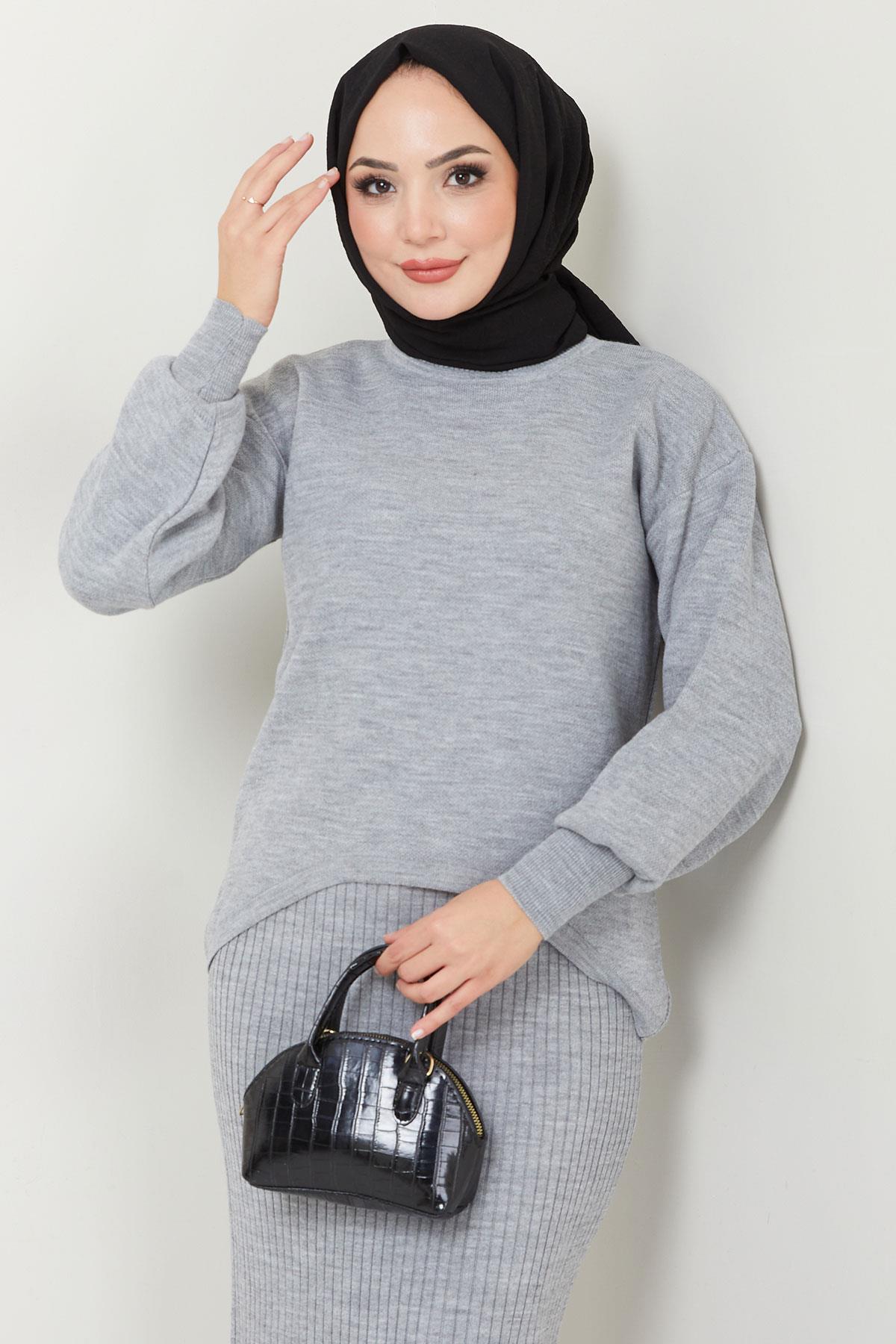 Jile Kazak Triko Takım Gri HM2597