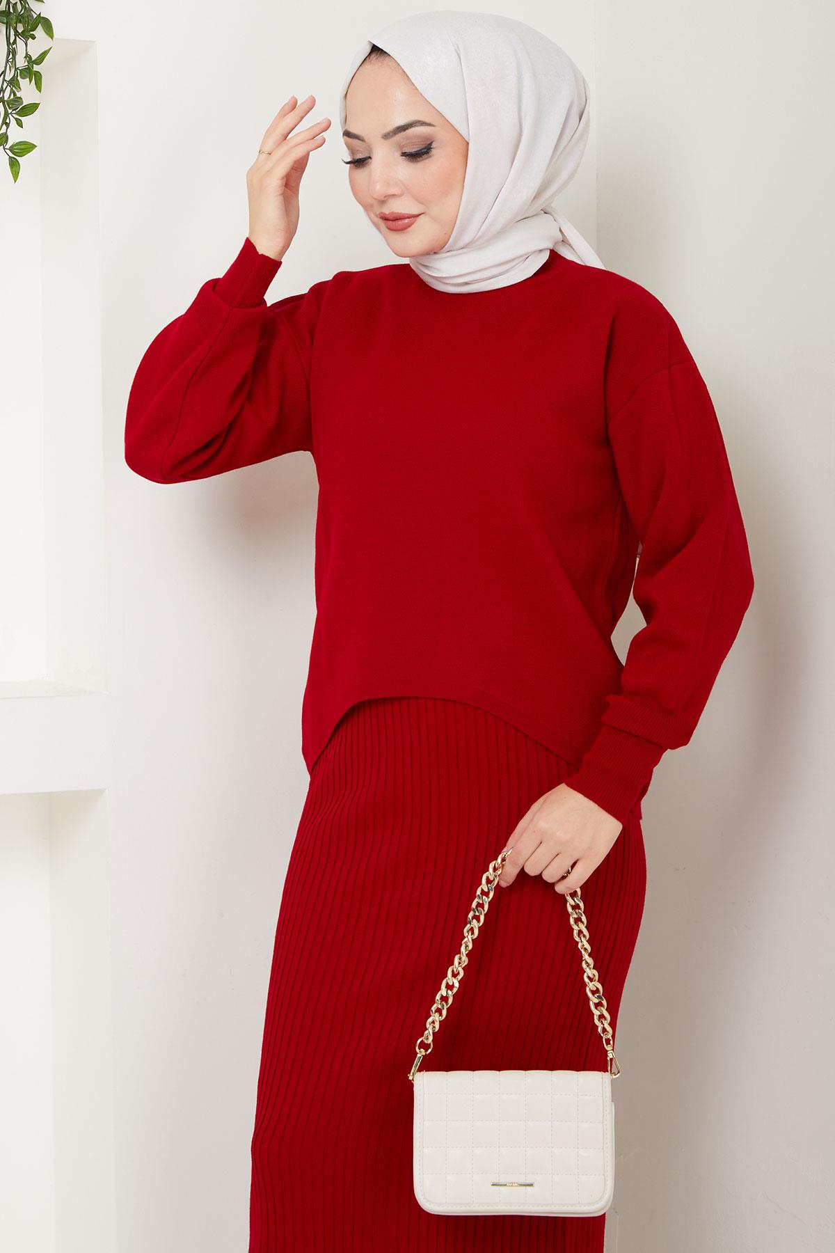 Jile Kazak Triko Takım Kırmızı HM2597