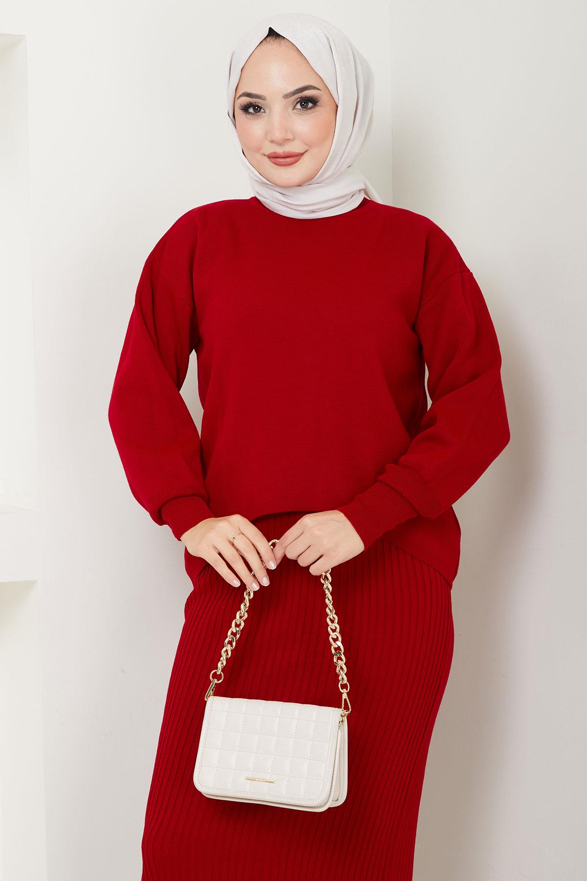 Jile Kazak Triko Takım Kırmızı HM2597