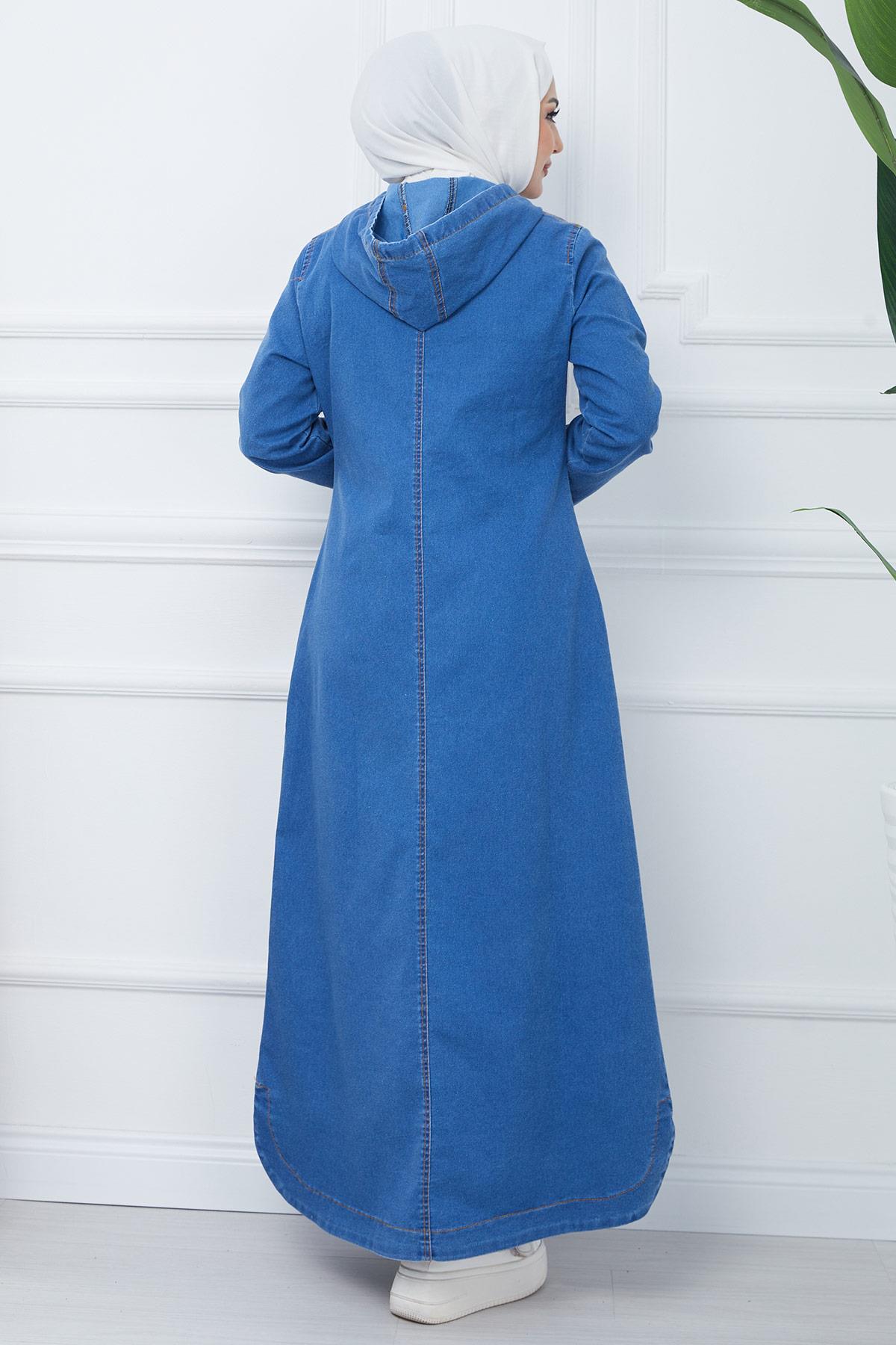 Kapşonlu Kot Kap Mavi HM2344