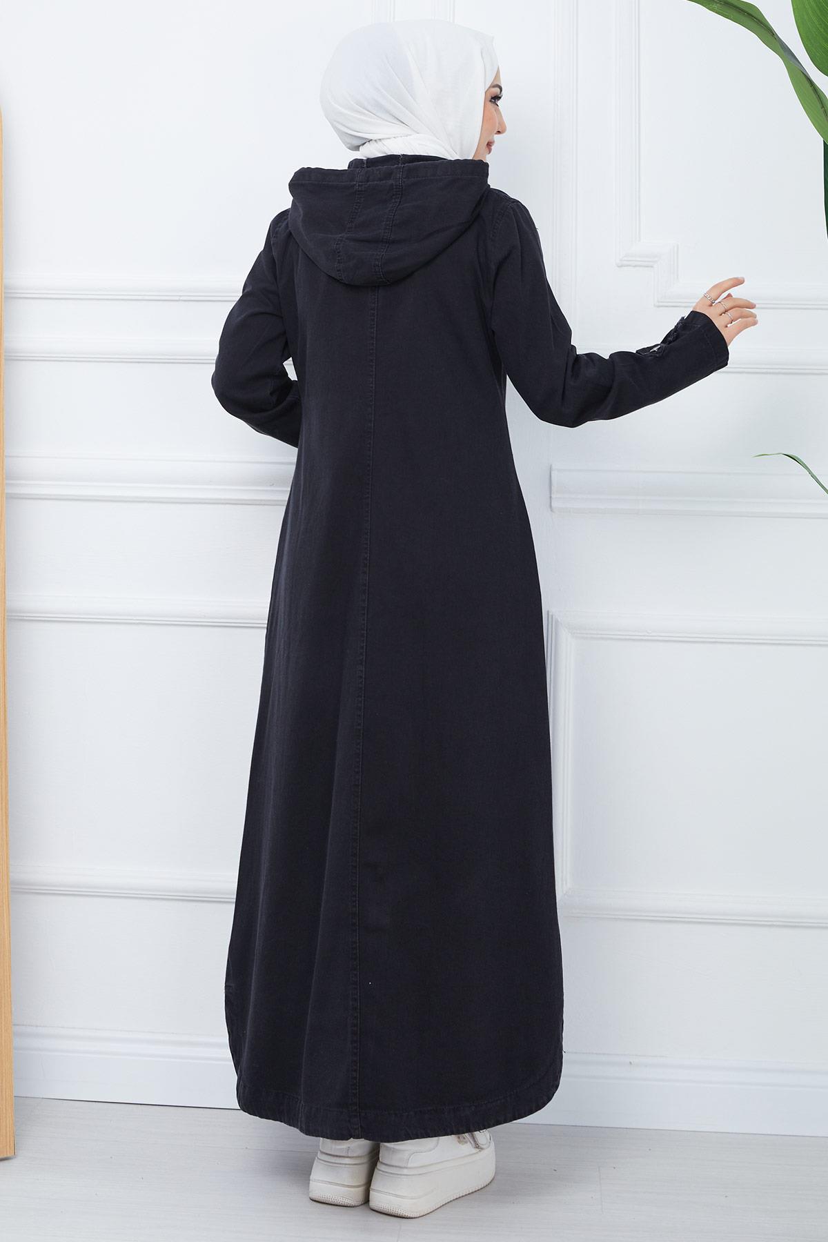 Kapşonlu Kot Kap Siyah HM2344