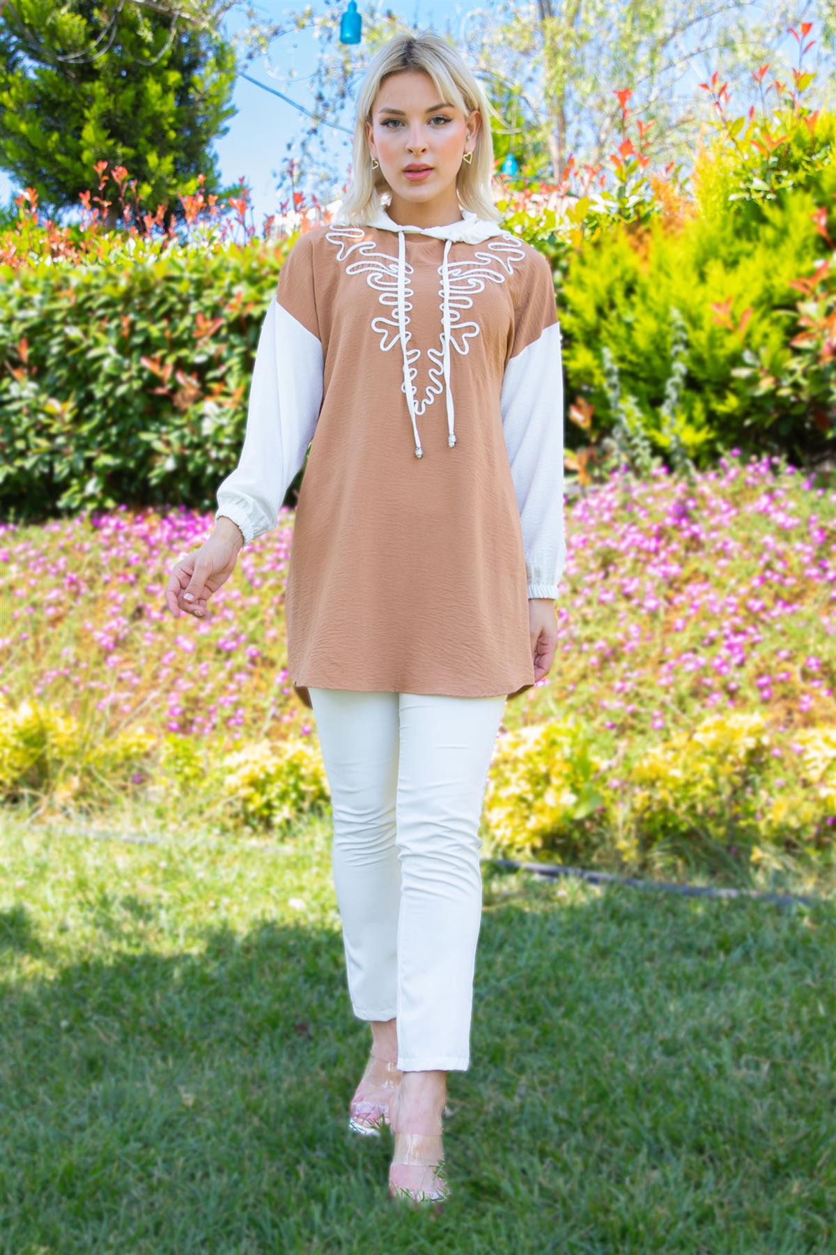 Kapüşonlu Aerobin Tunik Camel