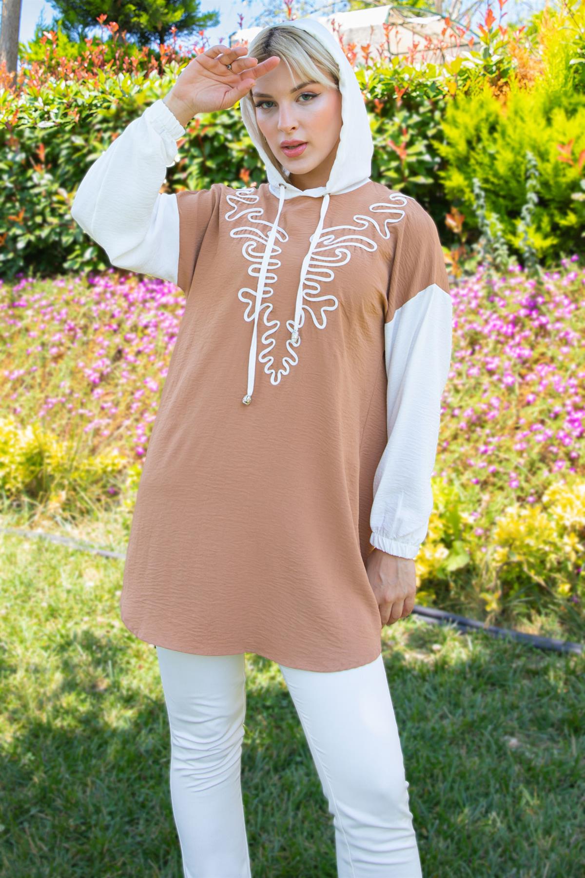 Kapüşonlu Aerobin Tunik Camel