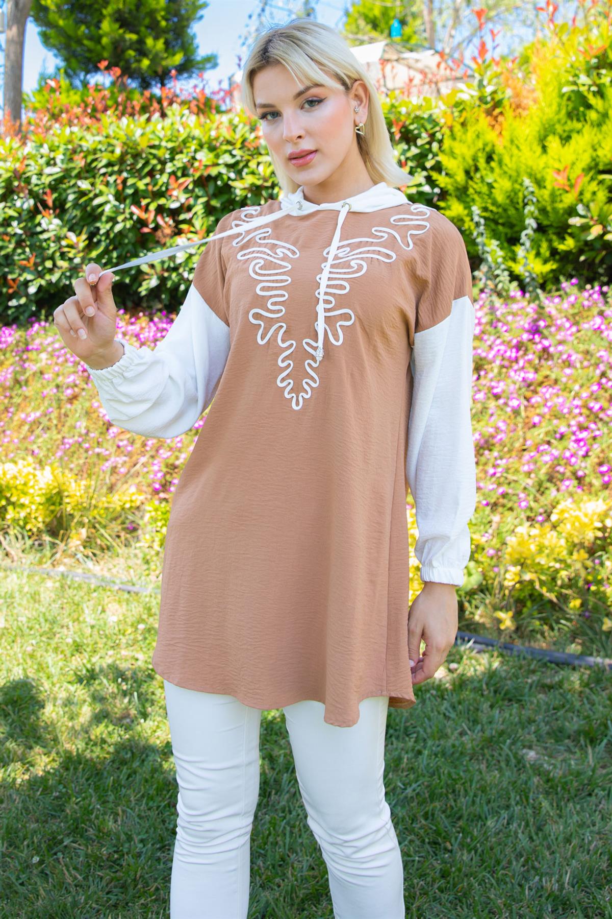 Kapüşonlu Aerobin Tunik Camel