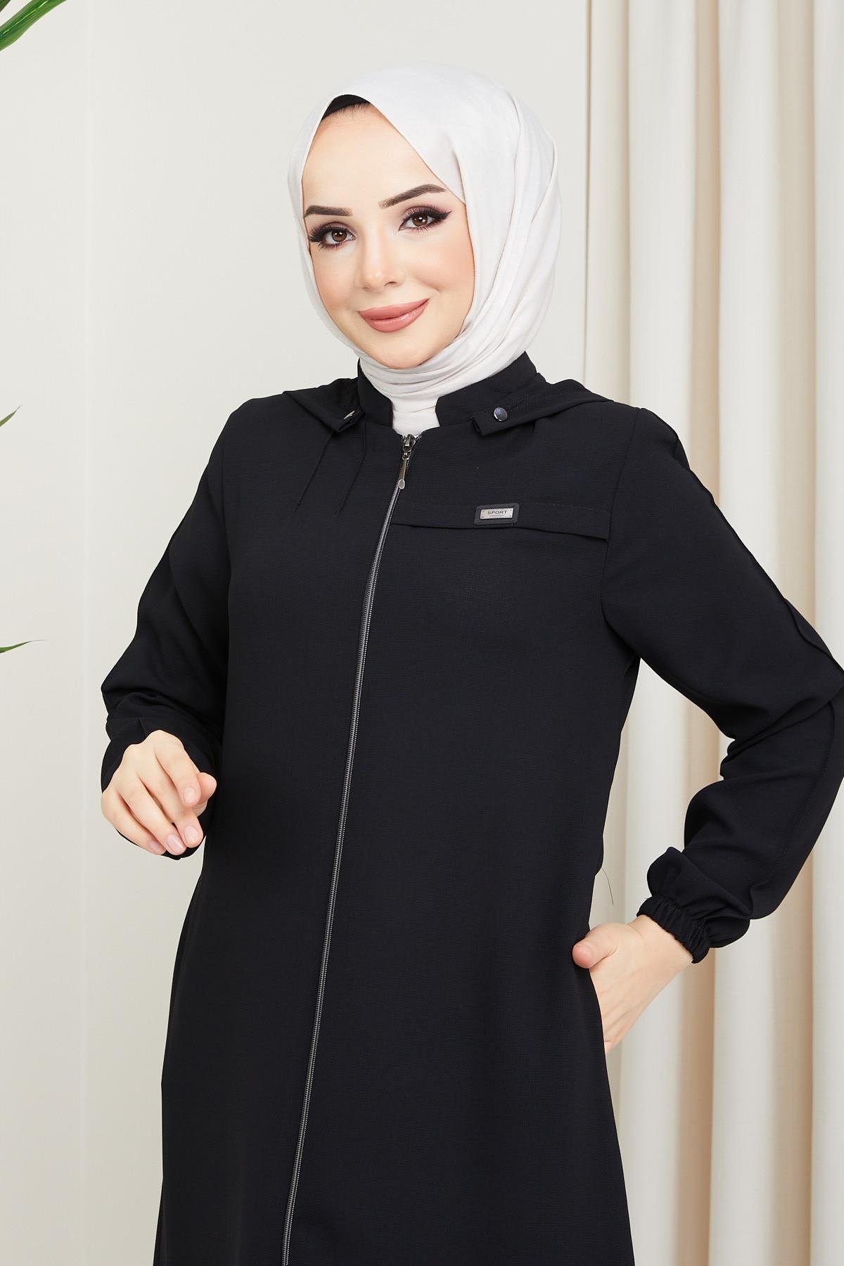 Kapüşonlu Spor Ferace Siyah