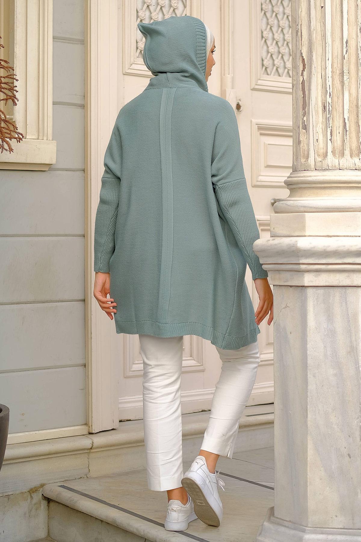 Kapüşonlu Triko Hırka Mint HM2245