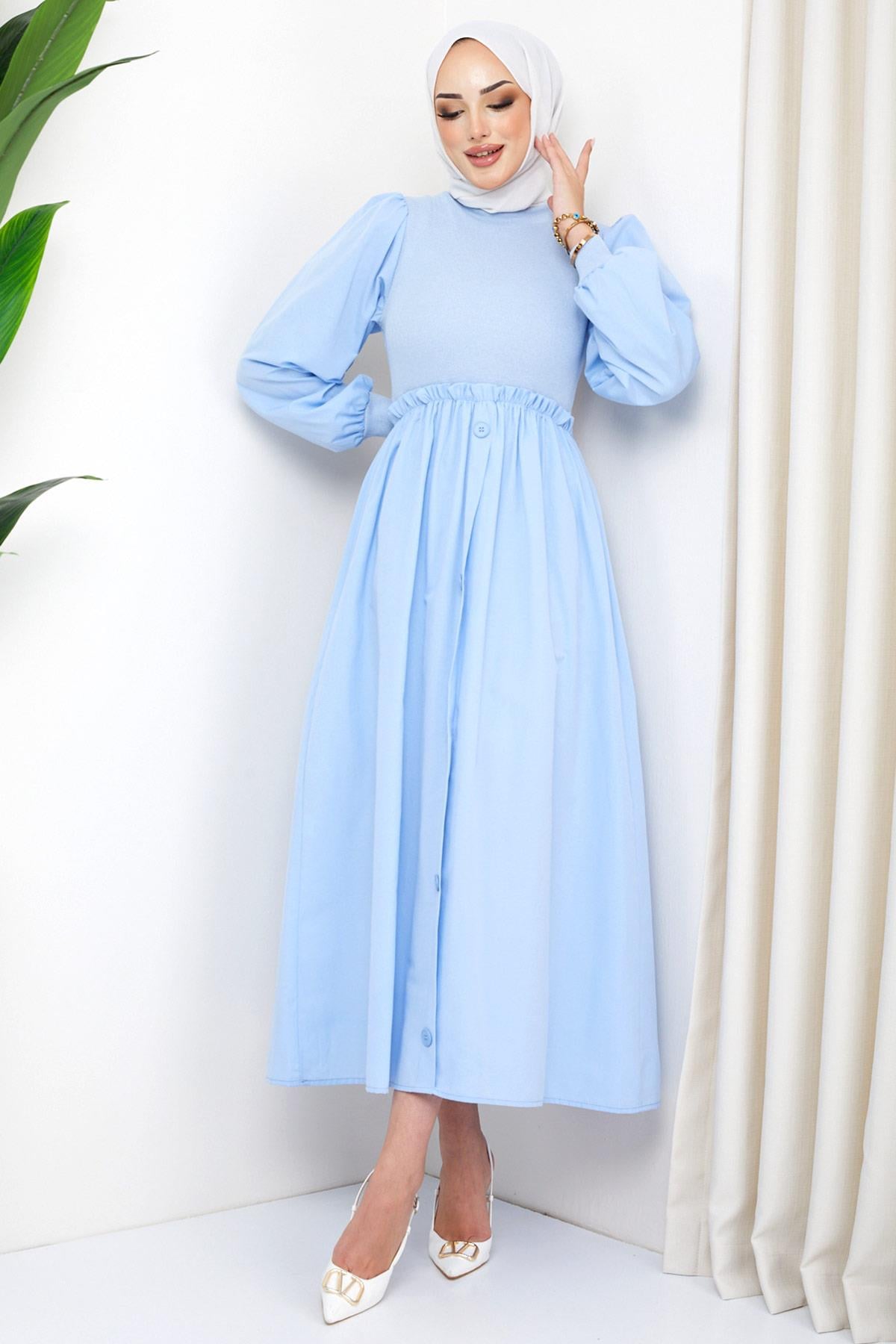 Kaşkorse Garnili Elbise Bebe Mavisi HM2249