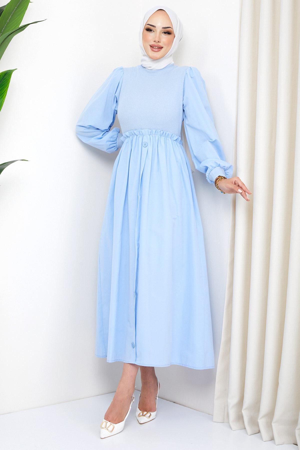 Kaşkorse Garnili Elbise Bebe Mavisi HM2249