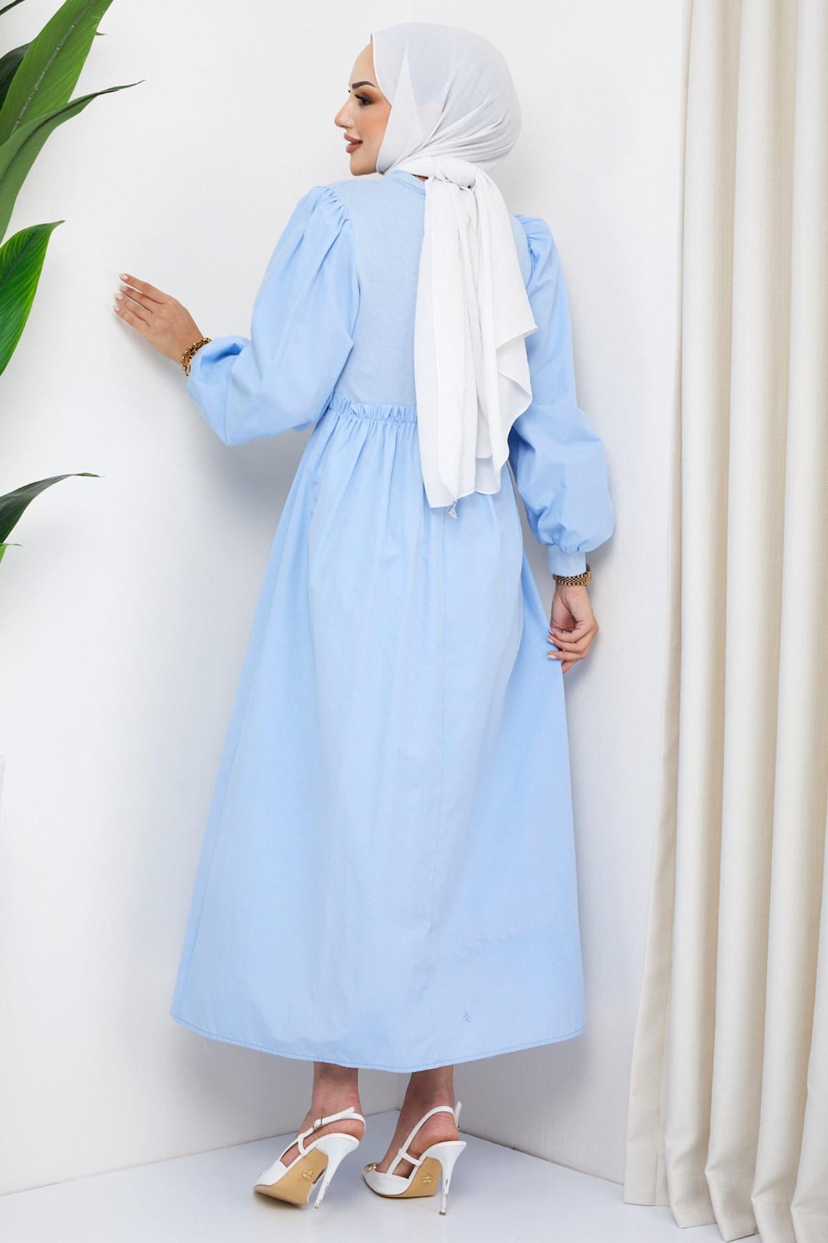 Kaşkorse Garnili Elbise Bebe Mavisi HM2249