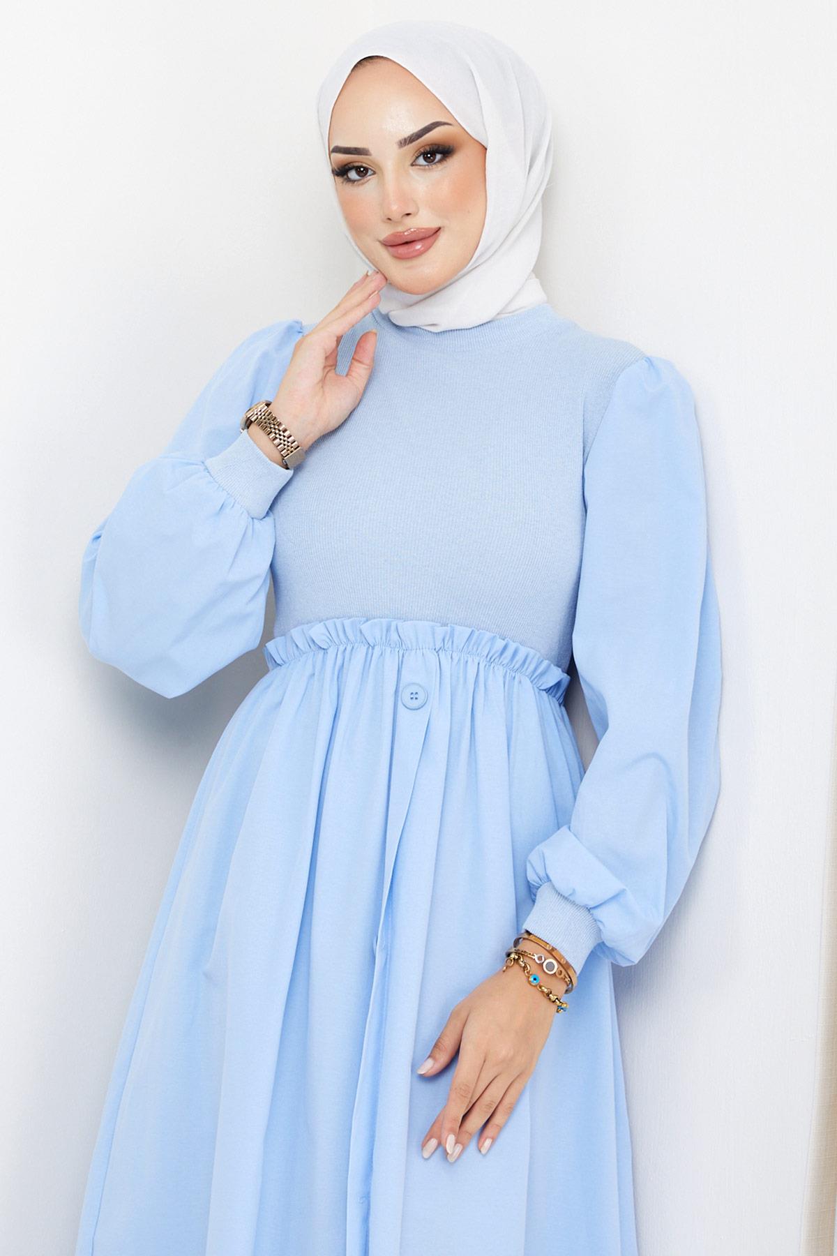 Kaşkorse Garnili Elbise Bebe Mavisi HM2249