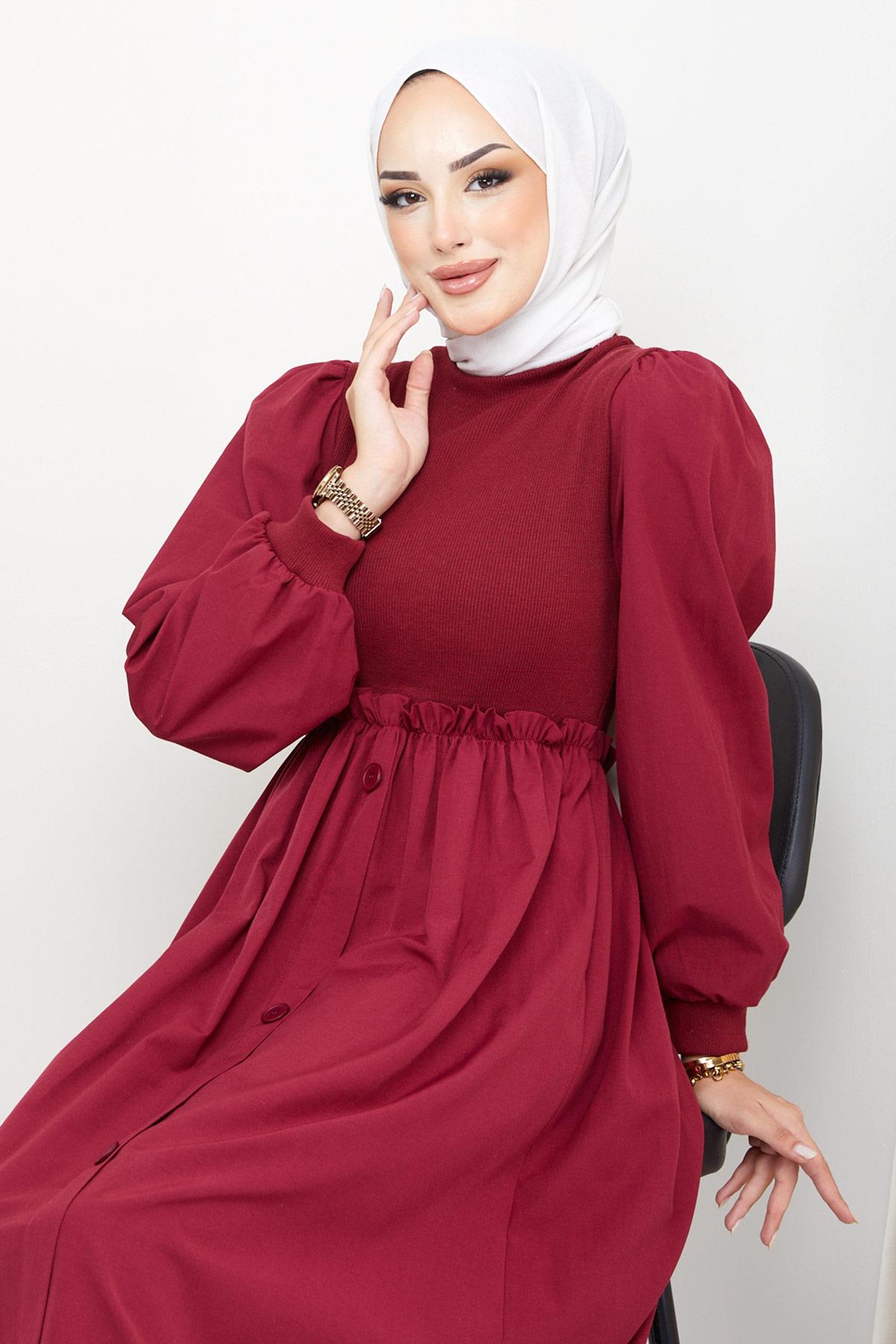 Kaşkorse Garnili Elbise Bordo HM2249