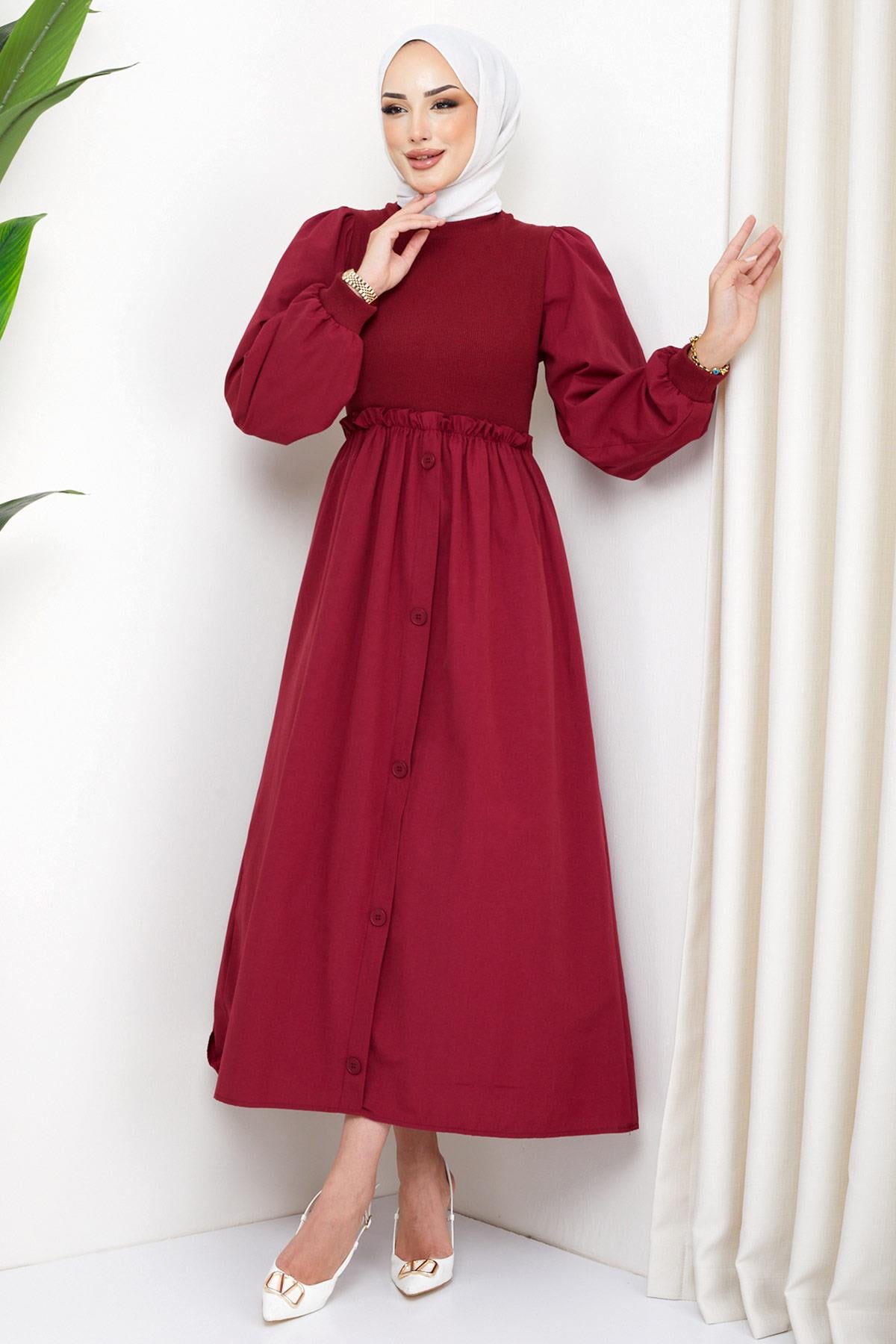 Kaşkorse Garnili Elbise Bordo HM2249